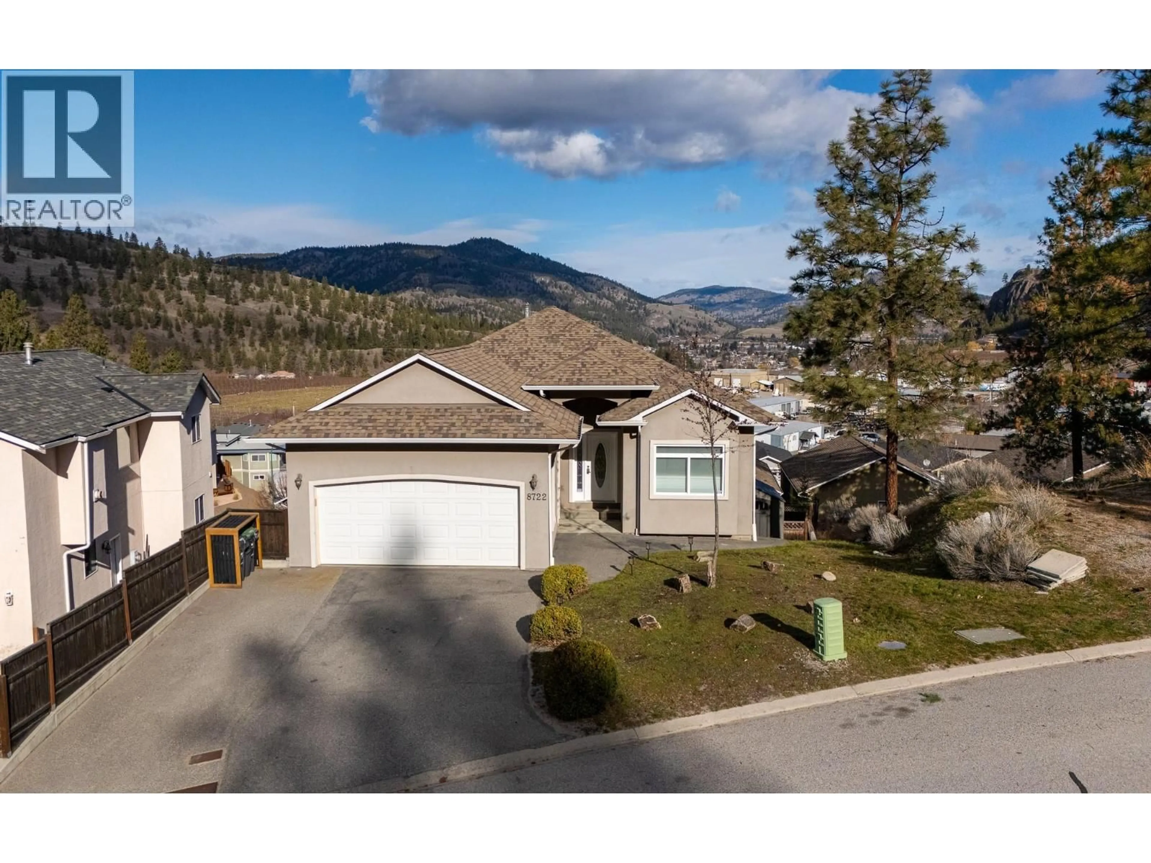 A pic from outside/outdoor area/front of a property/back of a property/a pic from drone, mountain view for 8722 POLLOCK TERRACE, Summerland British Columbia V0H1Z2