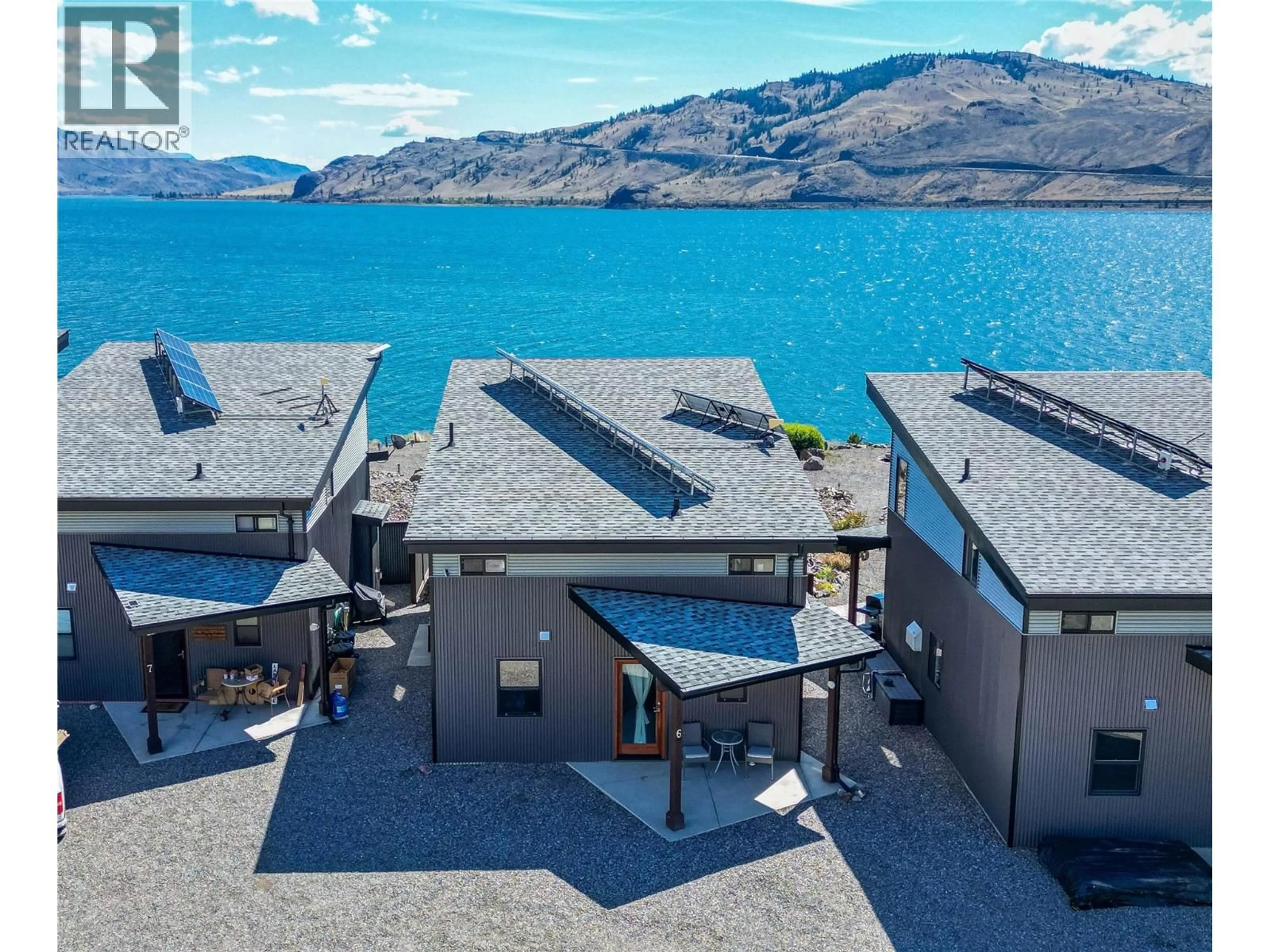 A pic from outside/outdoor area/front of a property/back of a property/a pic from drone, water/lake/river/ocean view for 6 - 3672 SABISTON CREEK ROAD, Kamloops British Columbia V0K2J0