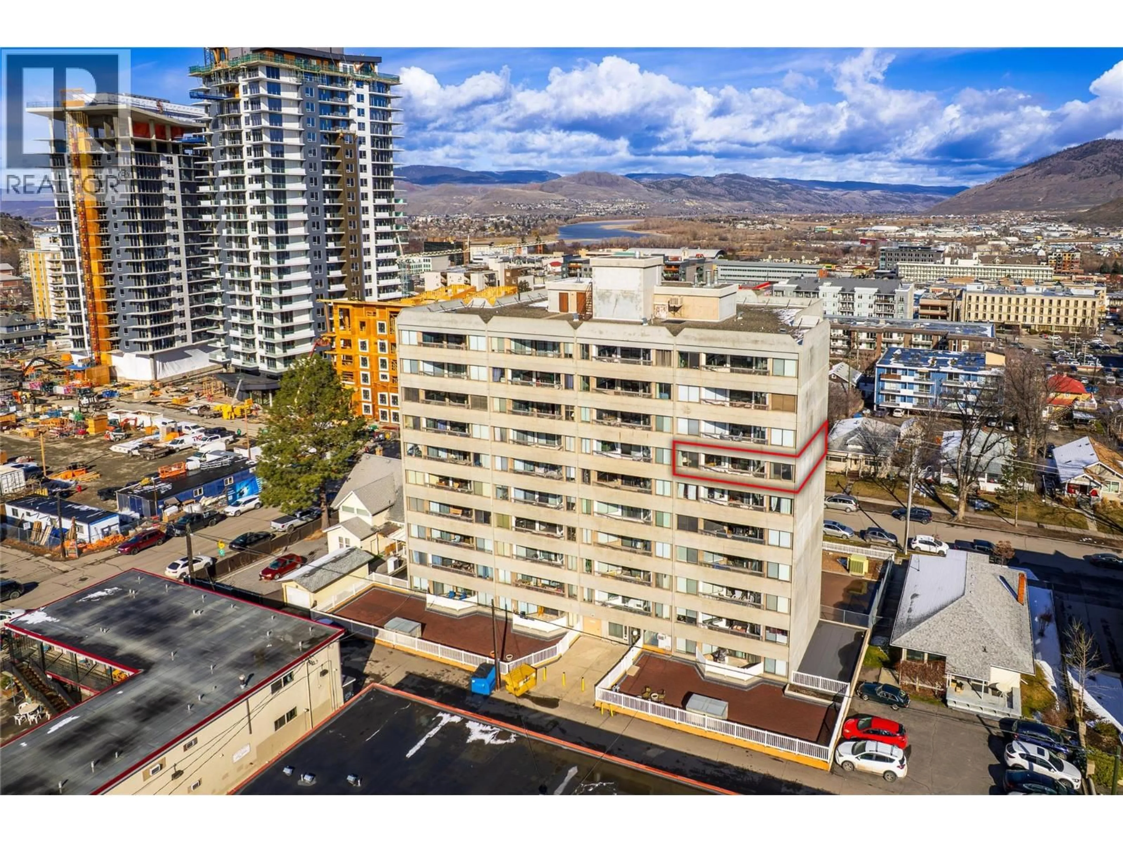 A pic from outside/outdoor area/front of a property/back of a property/a pic from drone, city buildings view from balcony for 703 - 525 NICOLA STREET, Kamloops British Columbia V2C6J5
