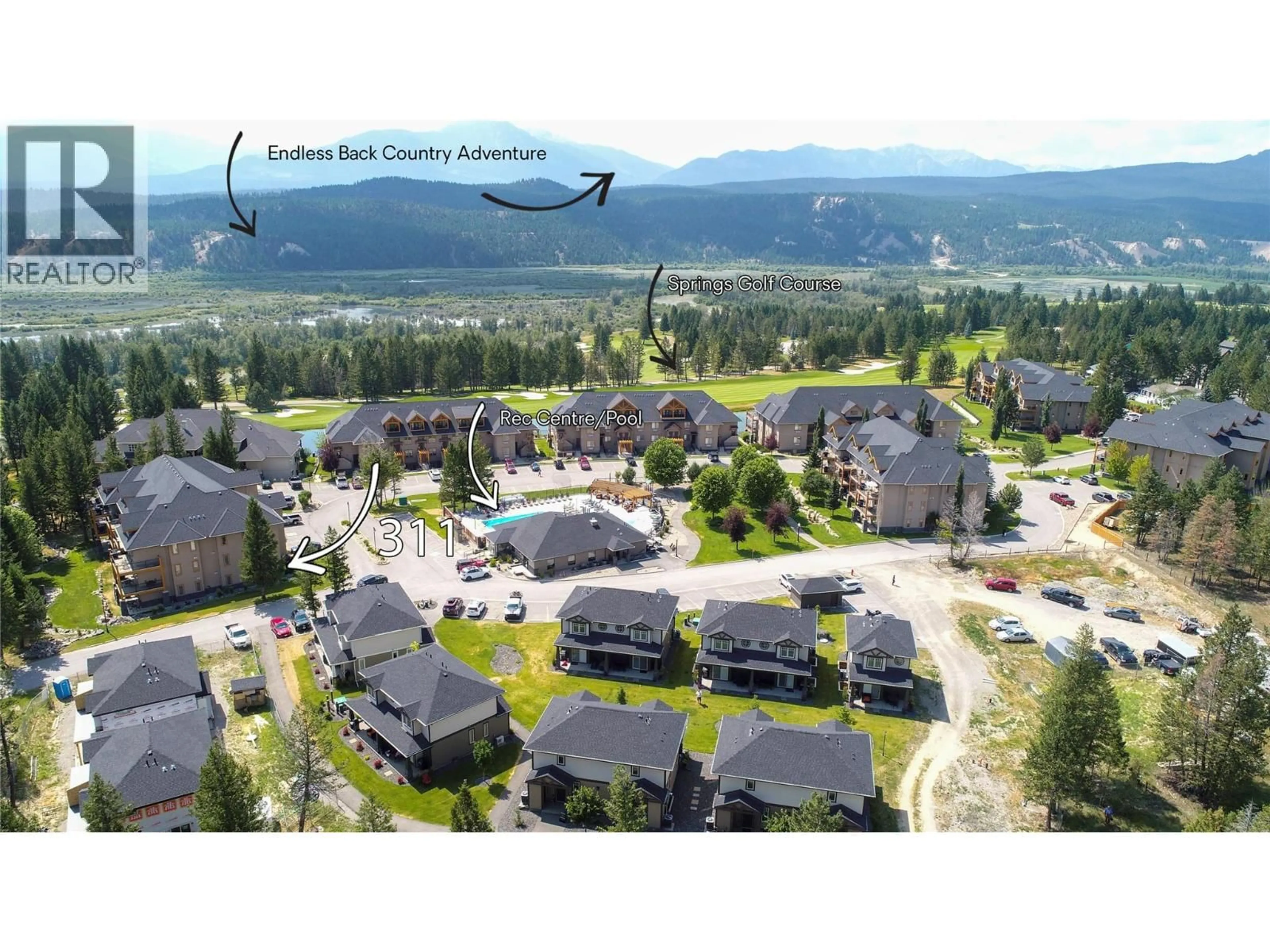 A pic from outside/outdoor area/front of a property/back of a property/a pic from drone, mountain view for 311C - 300 BIGHORN BOULEVARD, Radium Hot Springs British Columbia V0A1M0