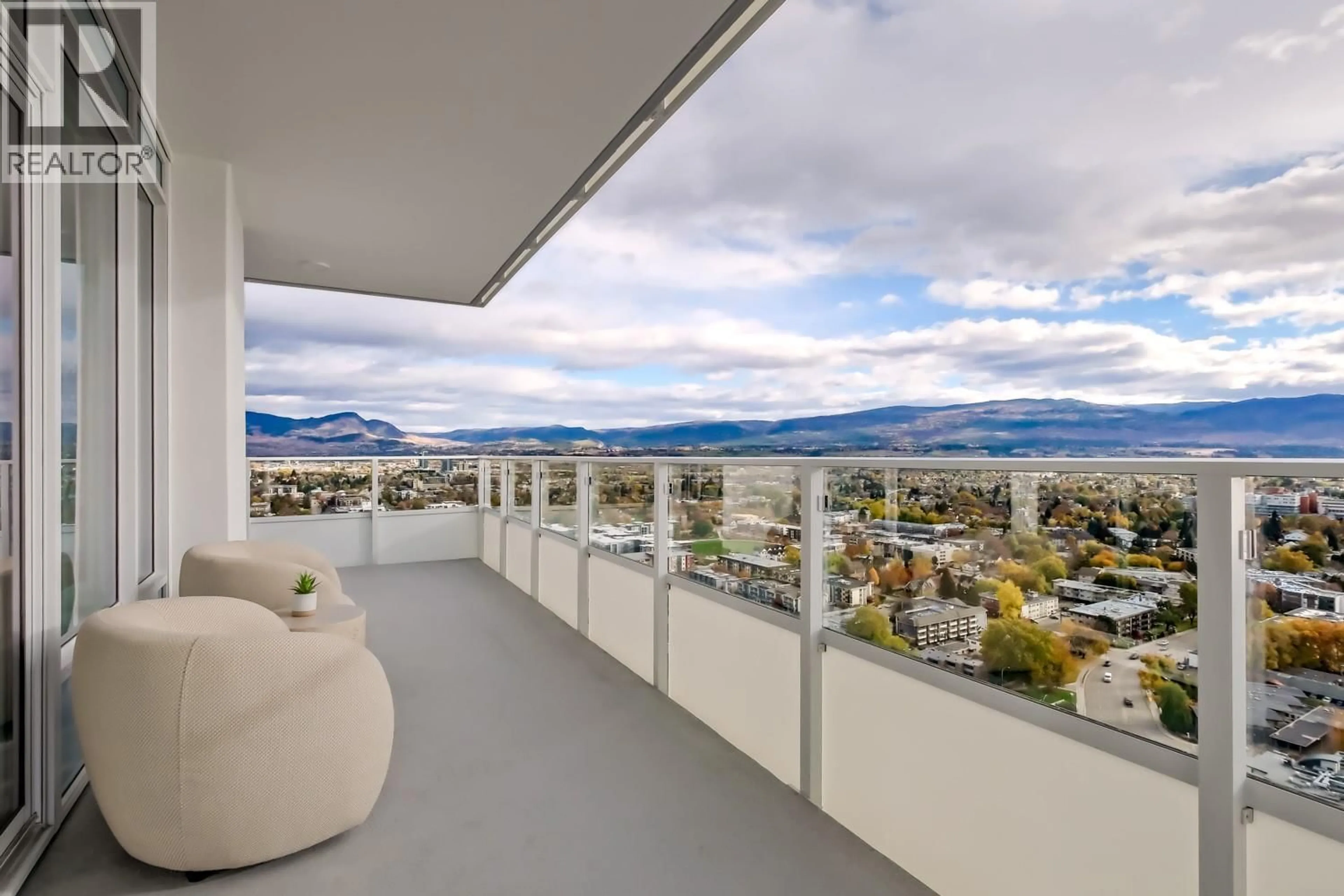 Balcony in the apartment, mountain view for 3207 - 1626 WATER STREET, Kelowna British Columbia V1Y1J9