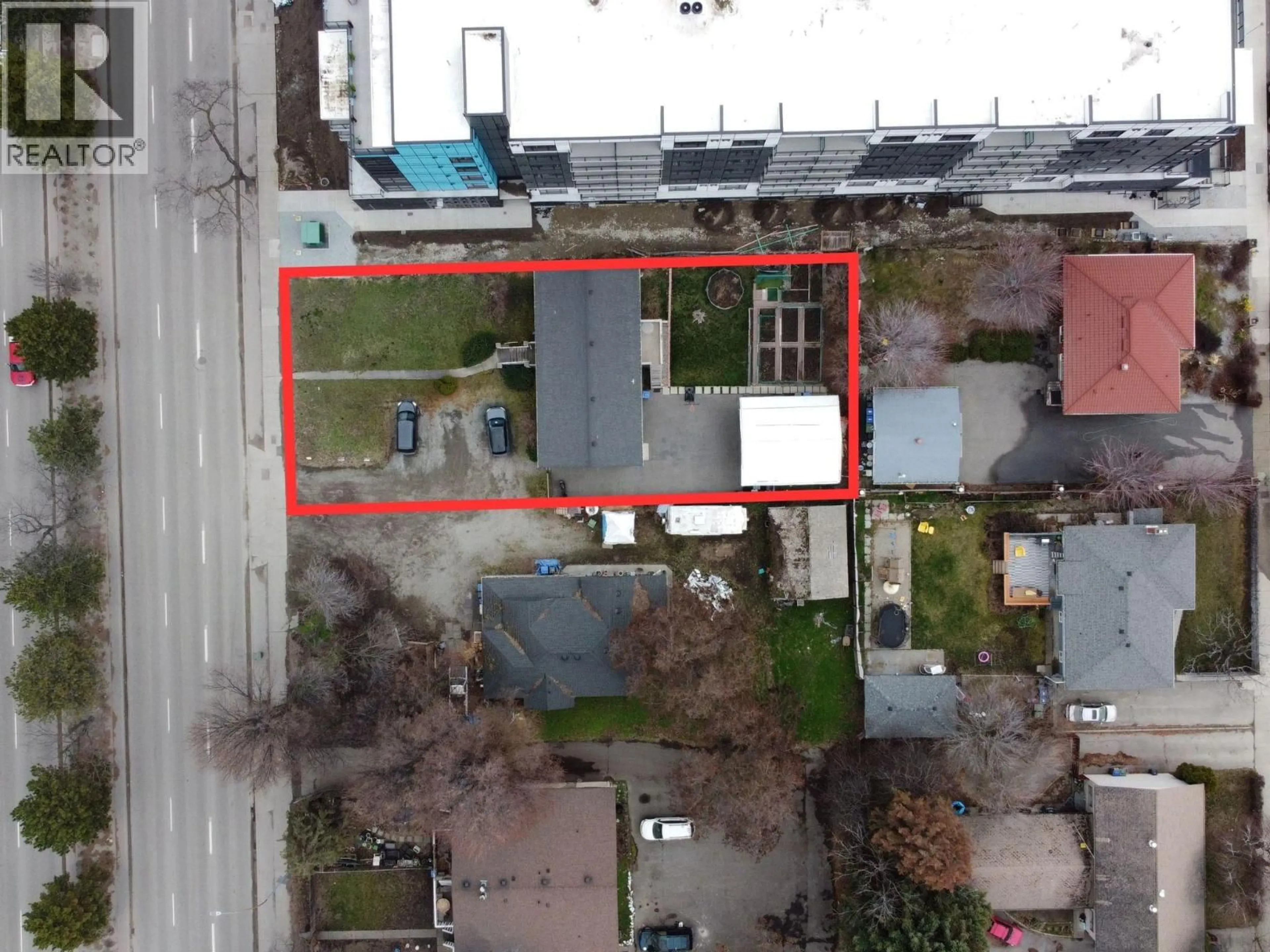 A pic from outside/outdoor area/front of a property/back of a property/a pic from drone, street for 787-789 HARVEY AVENUE, Kelowna British Columbia V1Y6E2