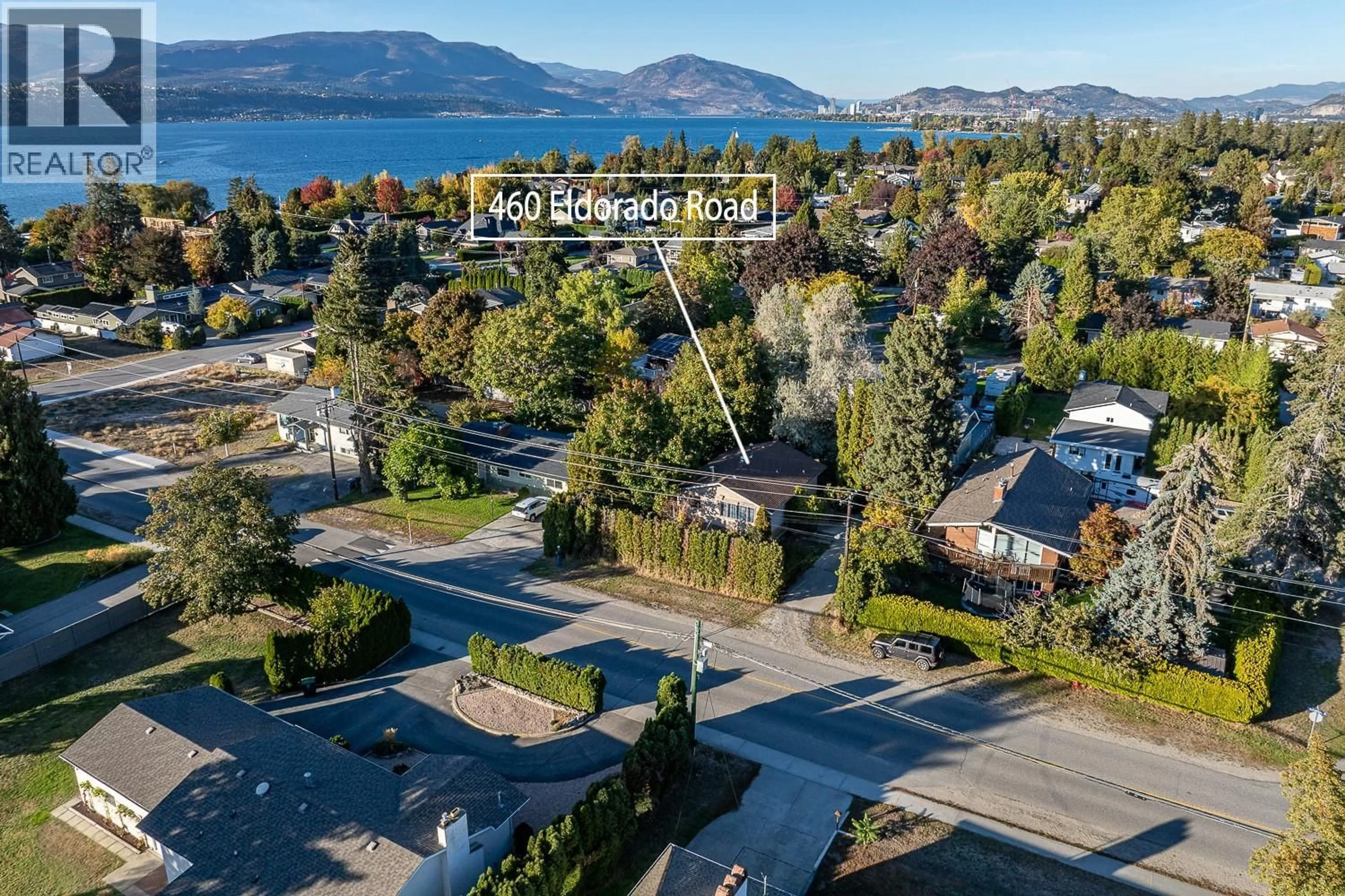 A pic from outside/outdoor area/front of a property/back of a property/a pic from drone, water/lake/river/ocean view for 460 ELDORADO ROAD, Kelowna British Columbia V1W1G8
