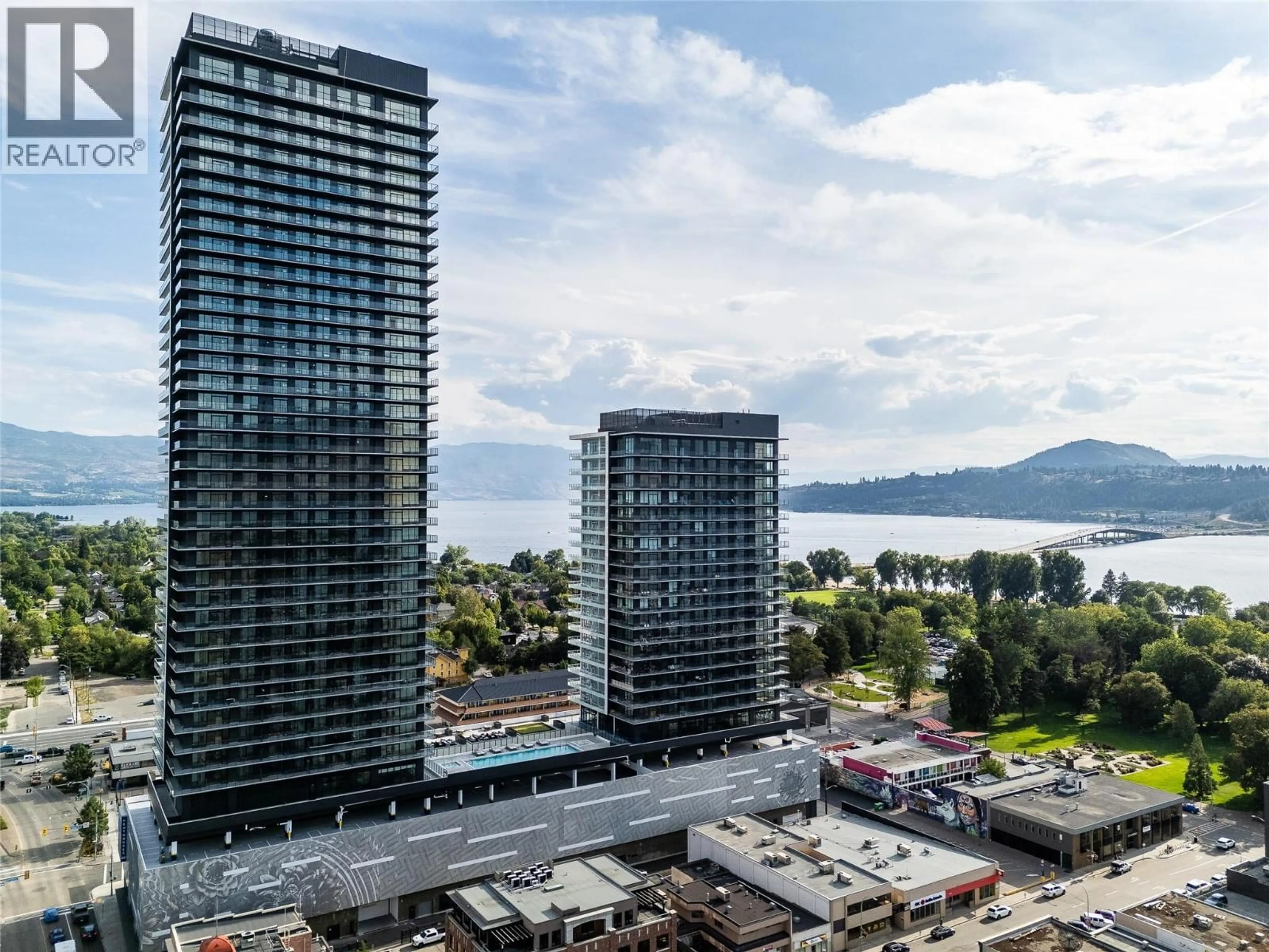A pic from outside/outdoor area/front of a property/back of a property/a pic from drone, city buildings view from balcony for 2401 - 238 LEON AVENUE, Kelowna British Columbia V1Y6H9