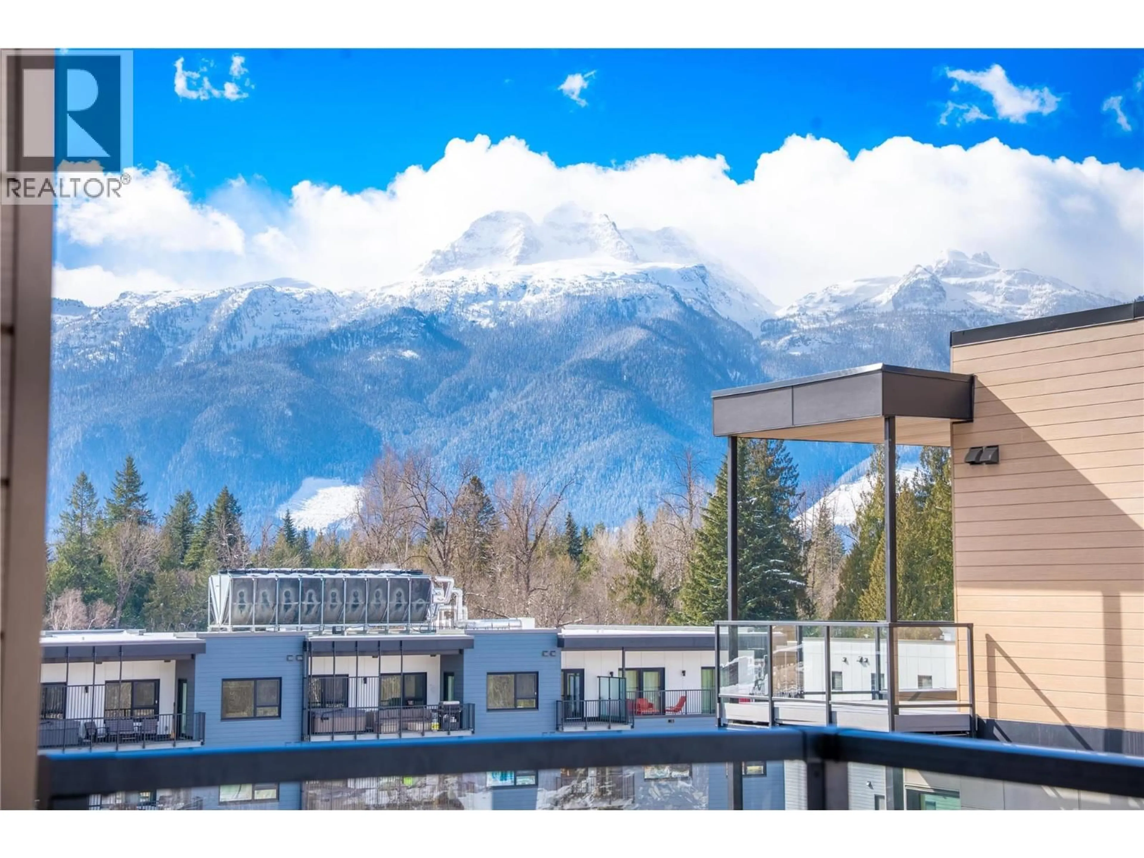 A pic from outside/outdoor area/front of a property/back of a property/a pic from drone, mountain view for 2503 - 1702 COURSIER AVENUE, Revelstoke British Columbia V0E2S3