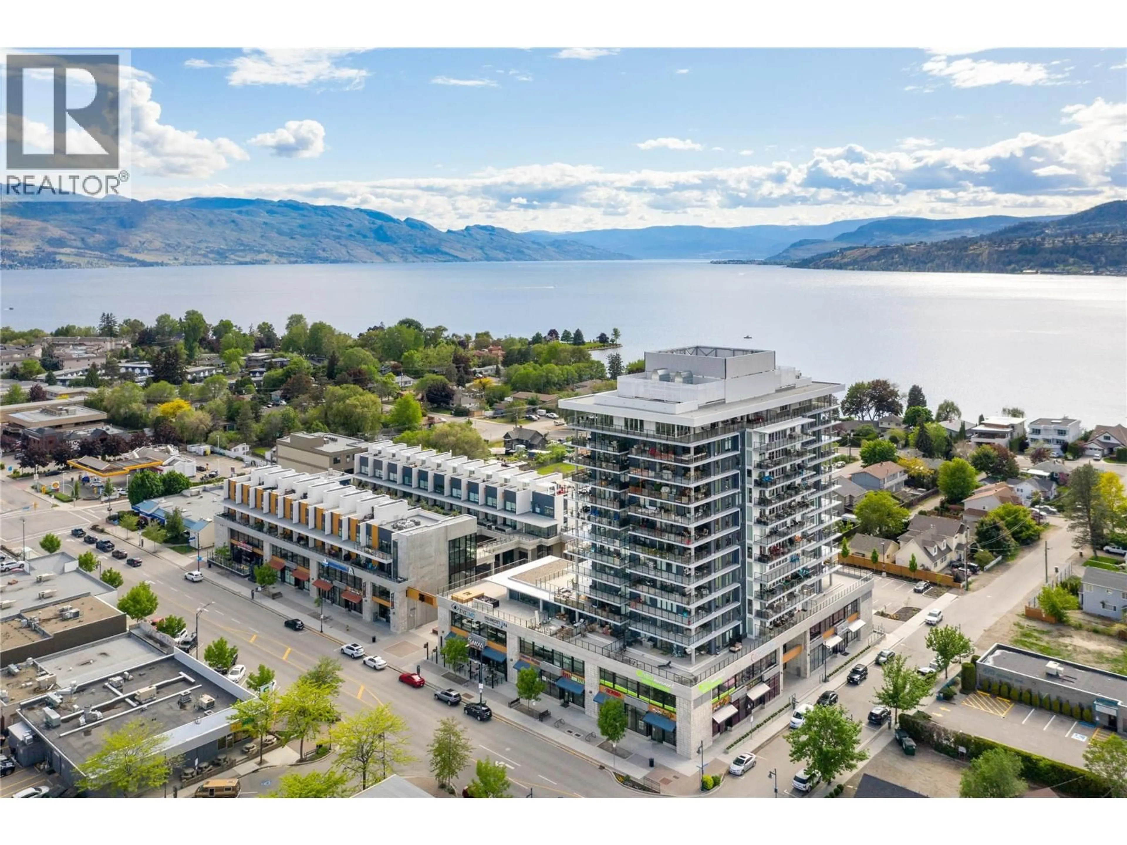 A pic from outside/outdoor area/front of a property/back of a property/a pic from drone, water/lake/river/ocean view for 805 - 485 GROVES AVENUE, Kelowna British Columbia V1Y0C1