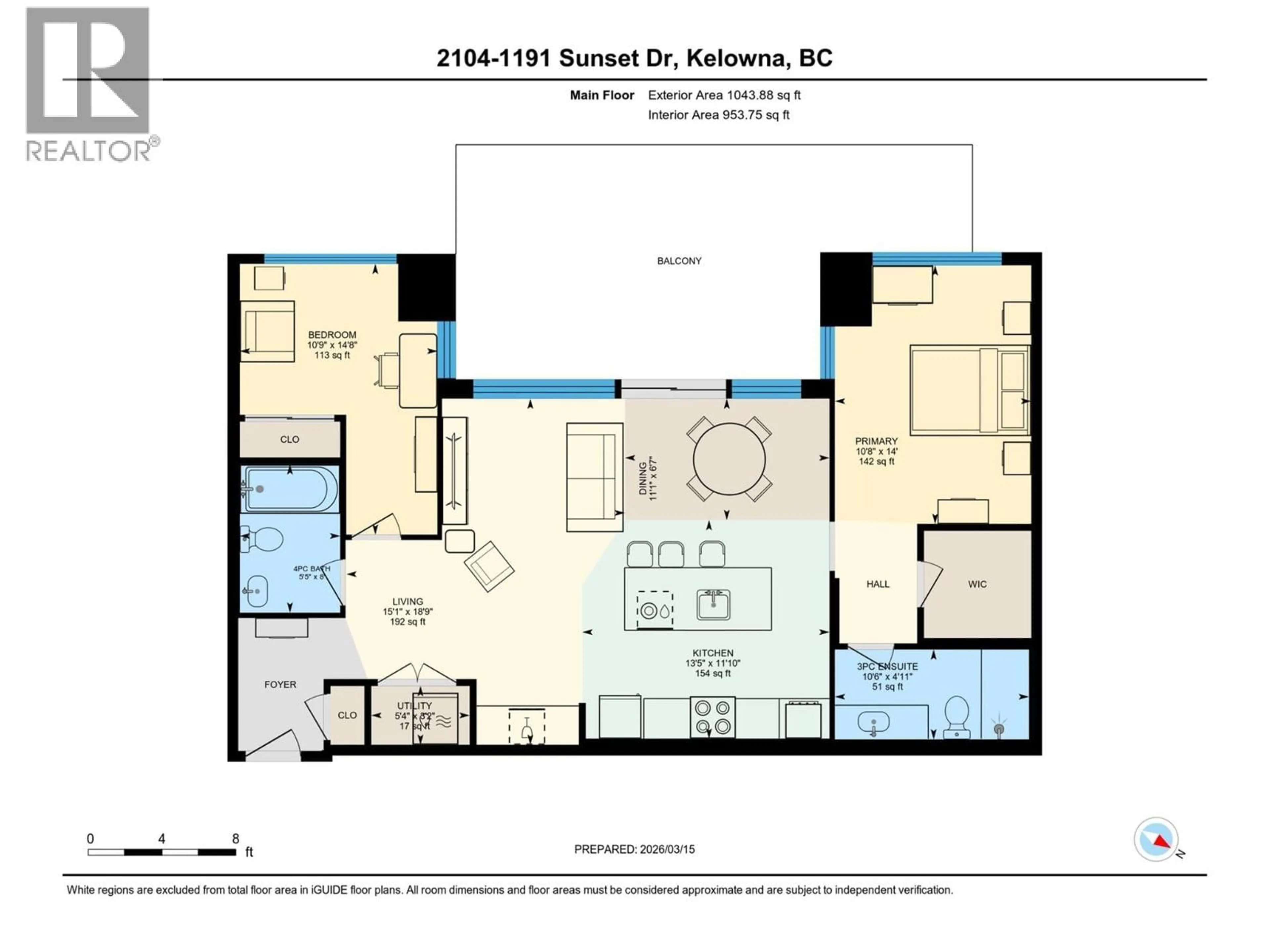 Floor plan for 2104 - 1191 SUNSET DRIVE, Kelowna British Columbia V1Y0J4