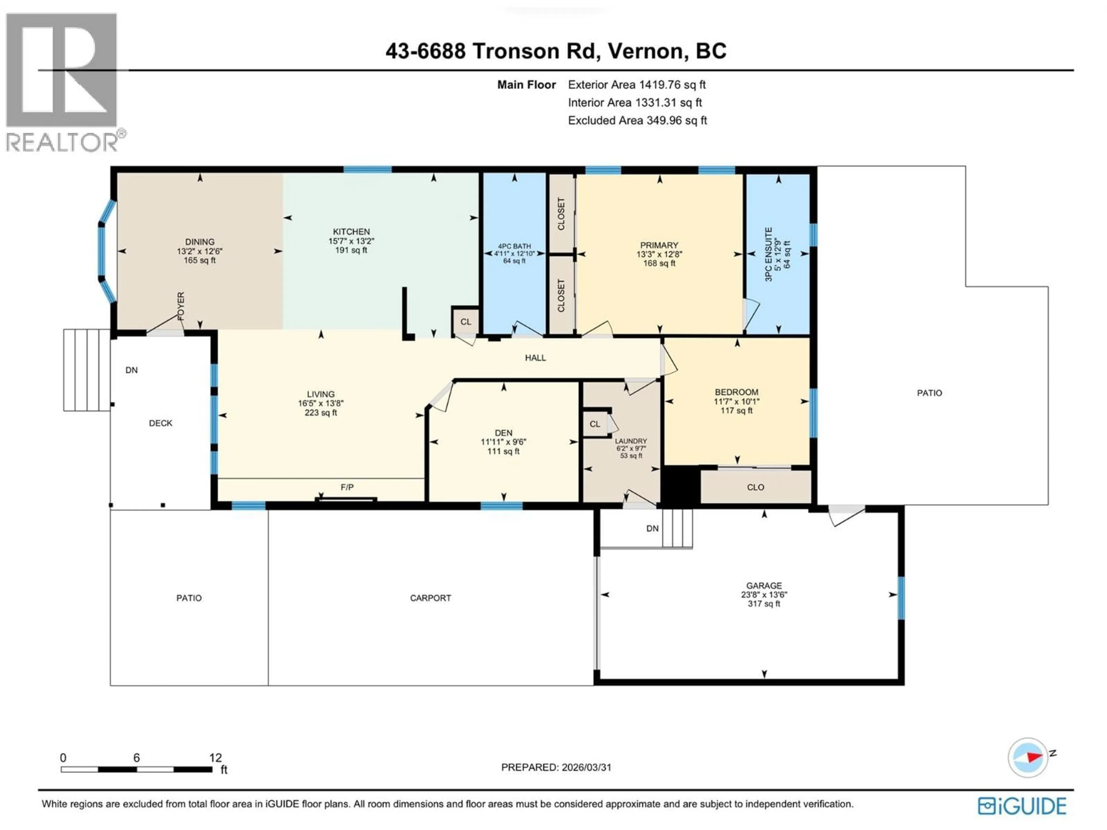 Floor plan for 43 - 6688 TRONSON ROAD, Vernon British Columbia V1H1R9