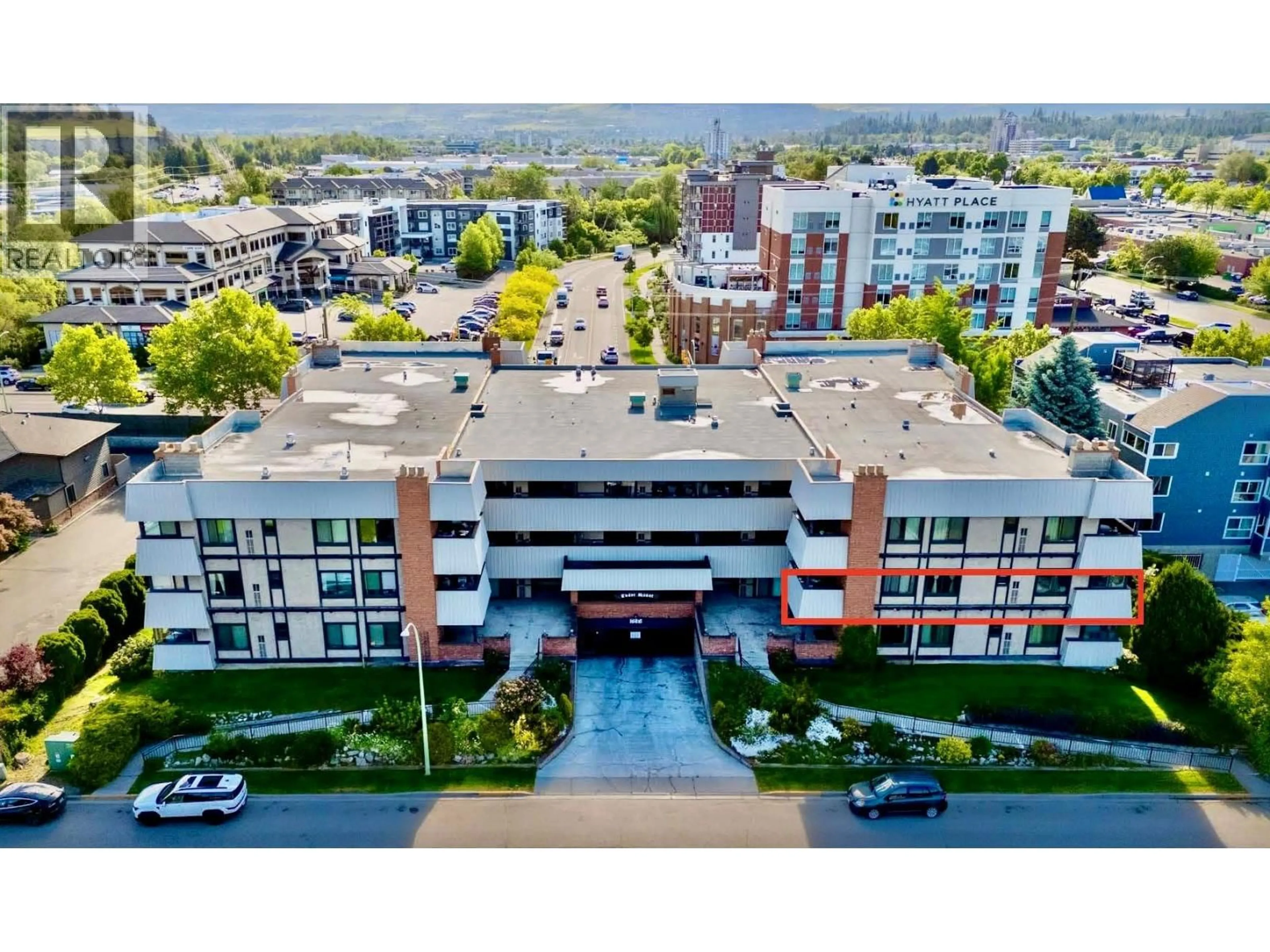 A pic from outside/outdoor area/front of a property/back of a property/a pic from drone, city buildings view from balcony for 227 - 1665 UFTON COURT, Kelowna British Columbia V1Y8G7