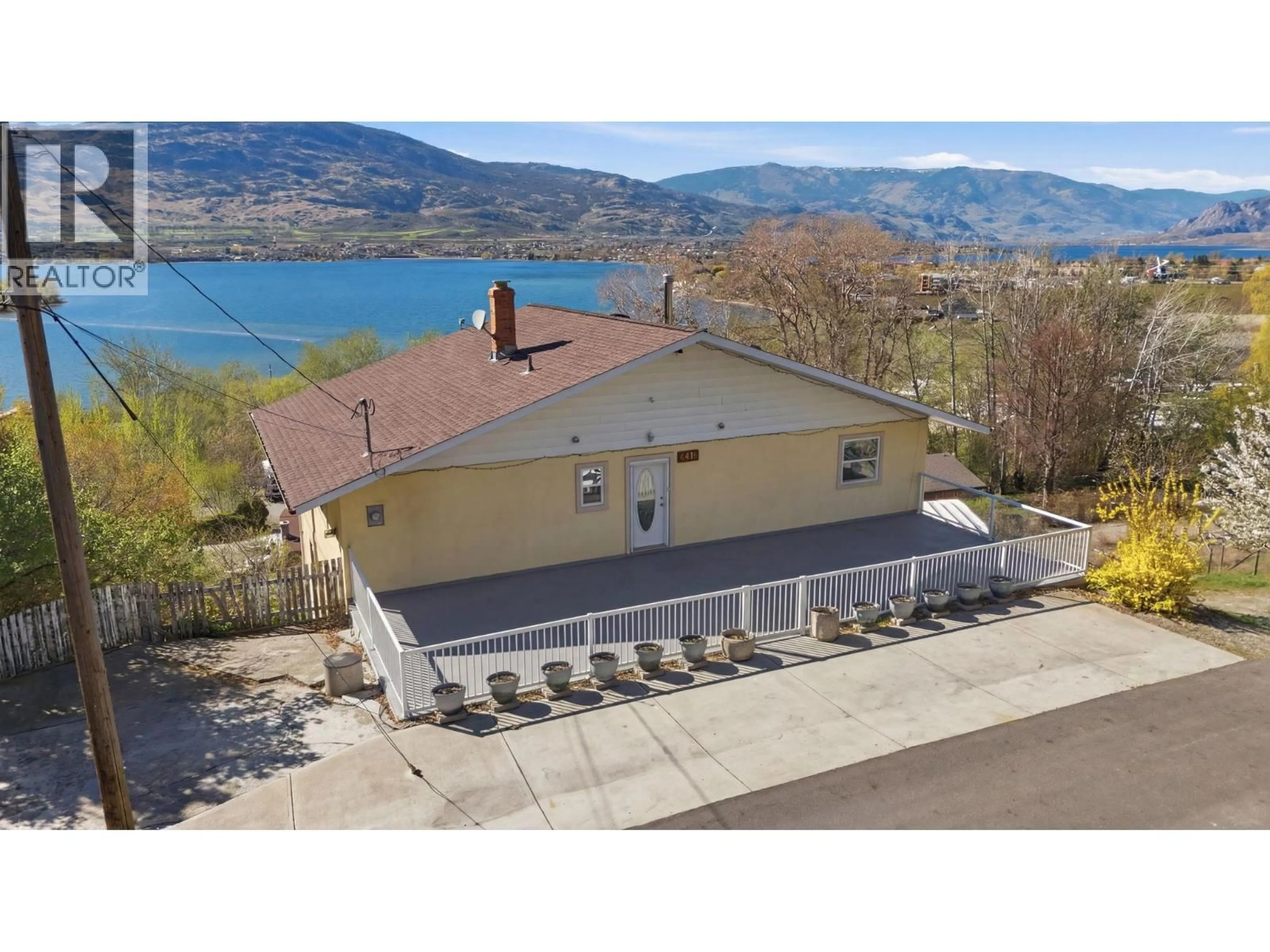 A pic from outside/outdoor area/front of a property/back of a property/a pic from drone, water/lake/river/ocean view for 4616 37TH STREET, Osoyoos British Columbia V0H1V6