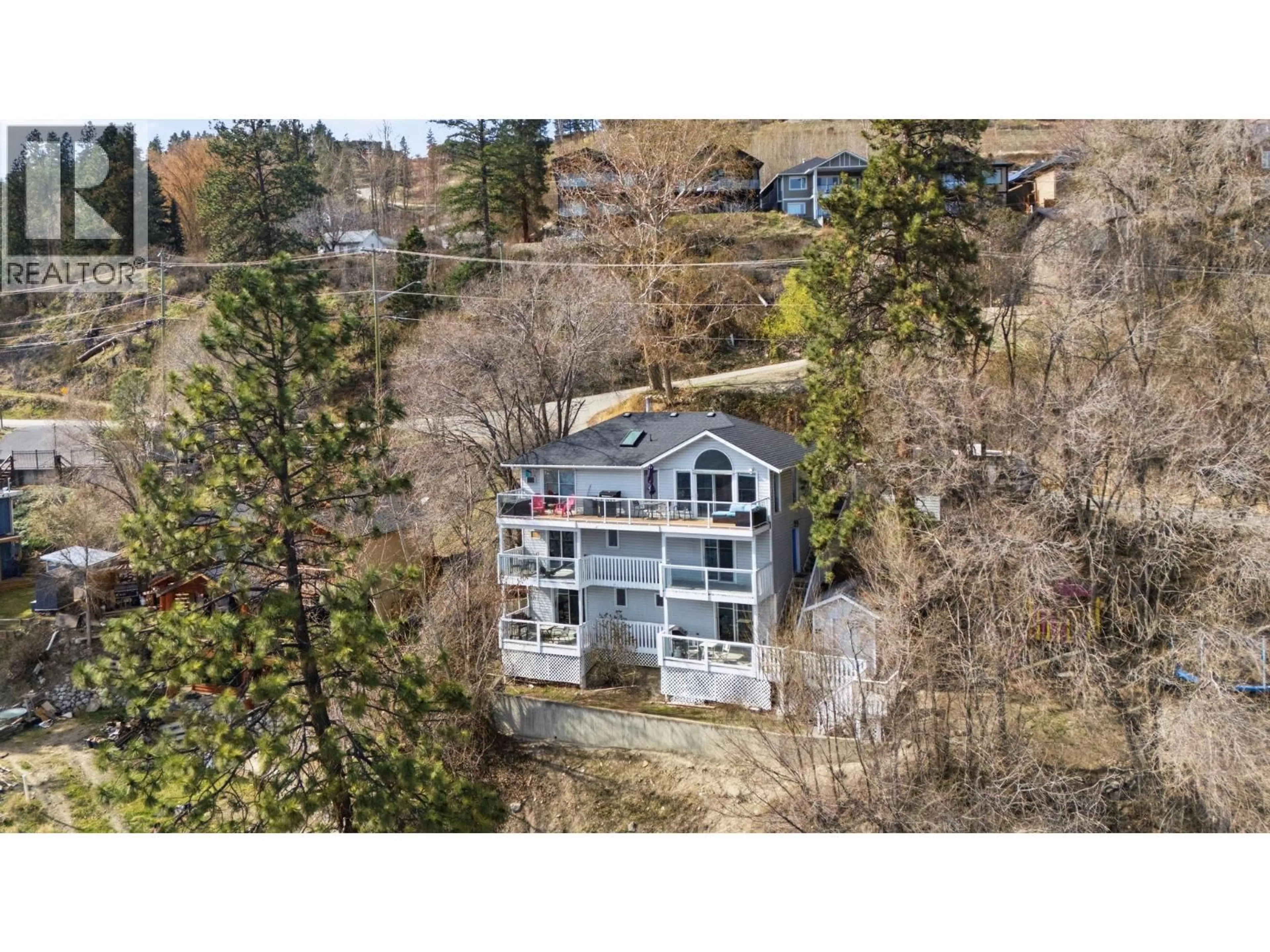 A pic from outside/outdoor area/front of a property/back of a property/a pic from drone, water/lake/river/ocean view for 6251 RENFREW ROAD, Peachland British Columbia V0H1X7