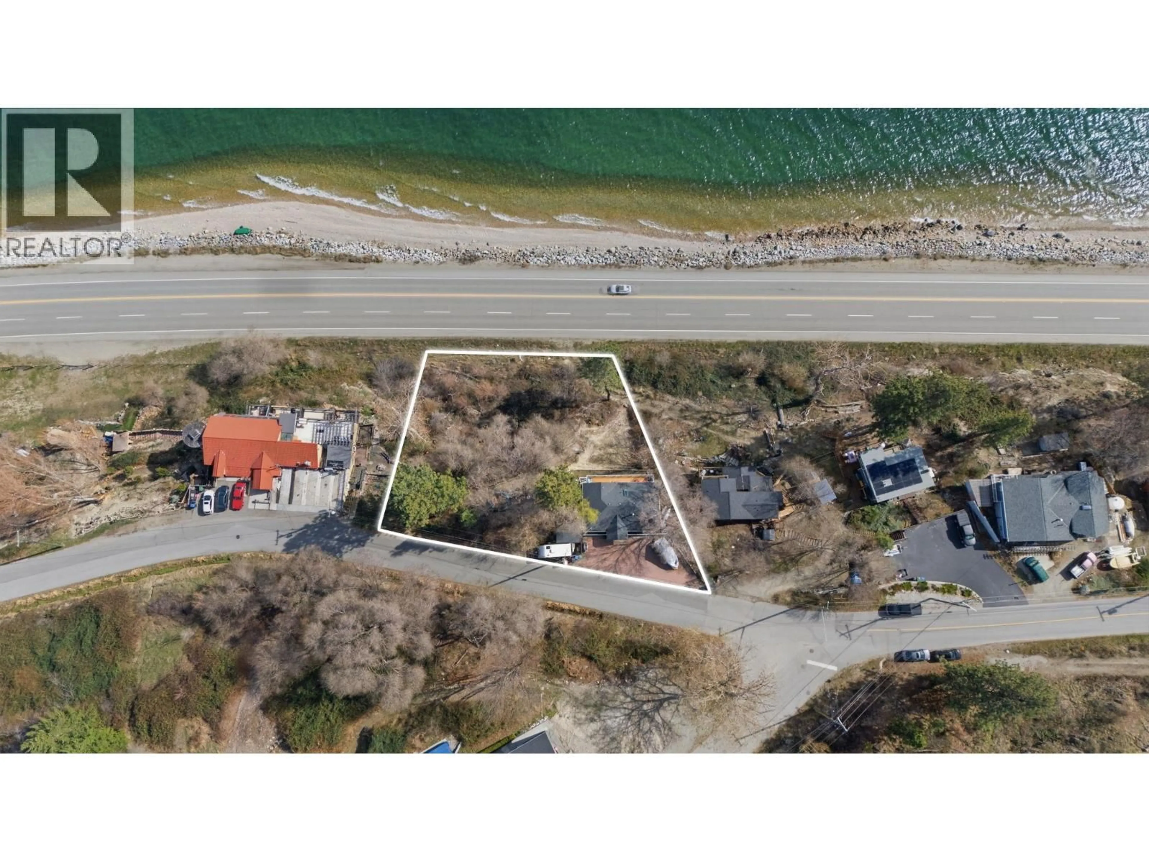 A pic from outside/outdoor area/front of a property/back of a property/a pic from drone, water/lake/river/ocean view for 6251 RENFREW ROAD, Peachland British Columbia V0H1X7