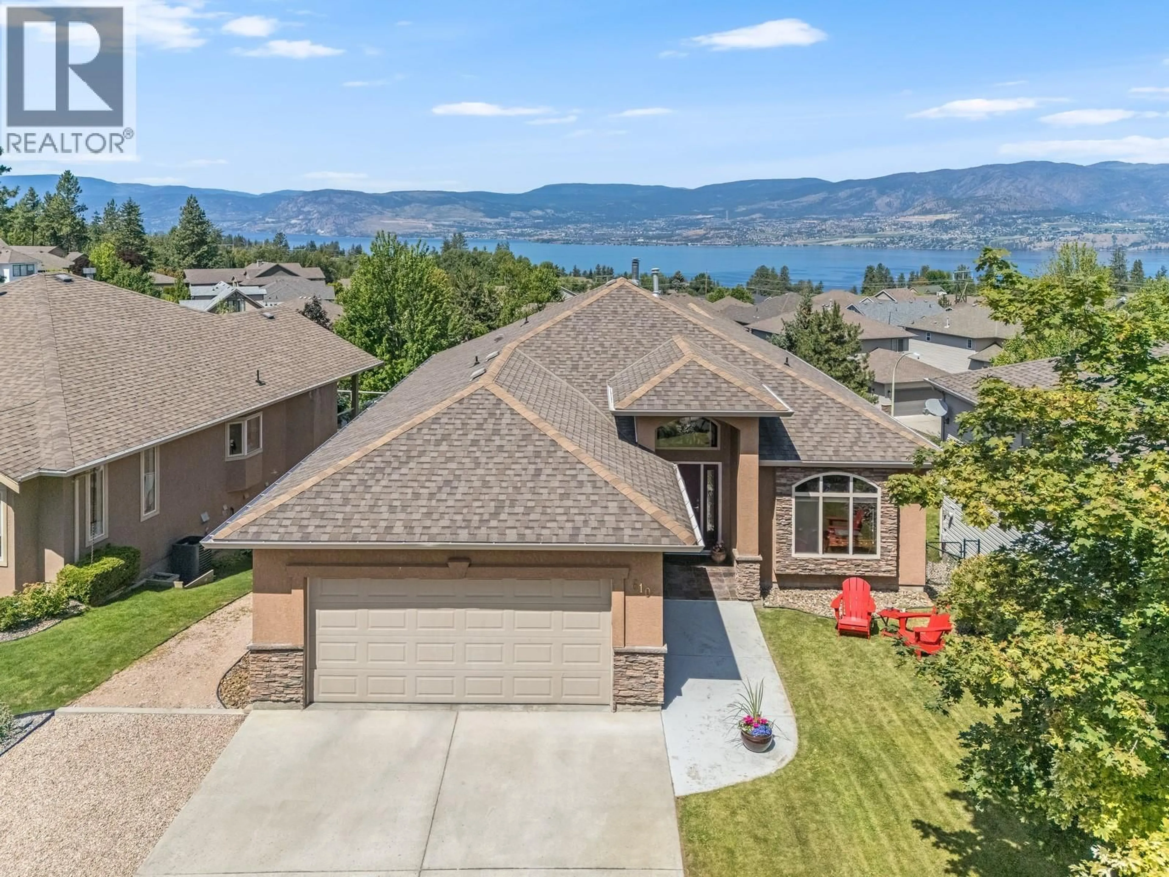 A pic from outside/outdoor area/front of a property/back of a property/a pic from drone, water/lake/river/ocean view for 610 ARROWLEAF LANE, Kelowna British Columbia V1W4Y6