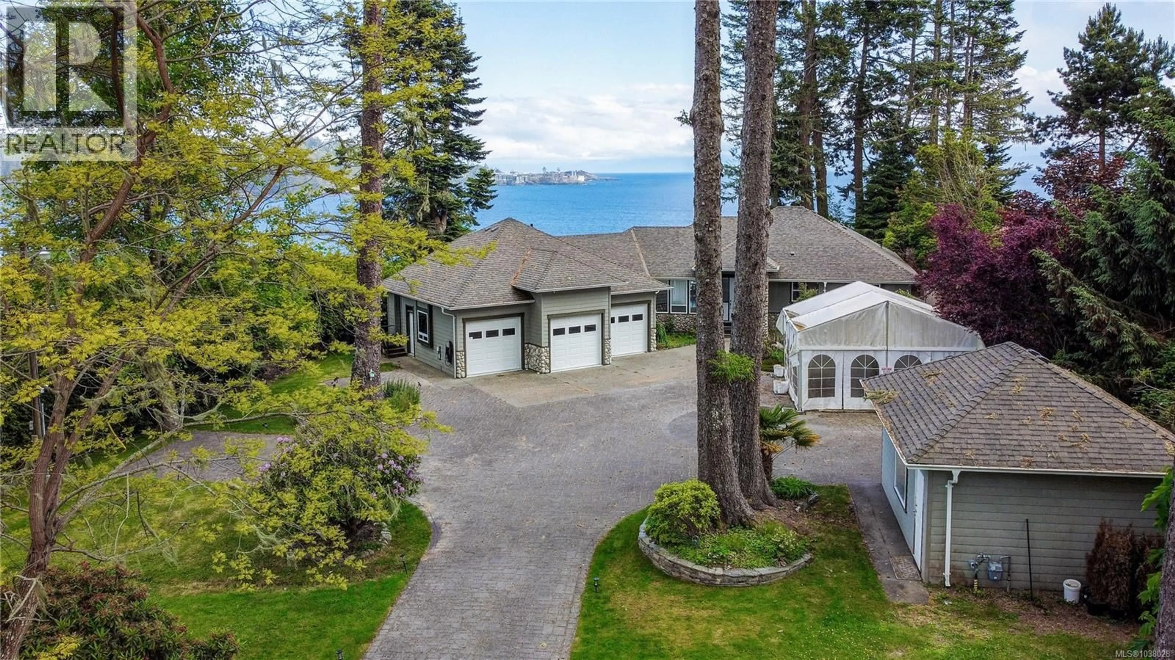A pic from outside/outdoor area/front of a property/back of a property/a pic from drone, water/lake/river/ocean view for 7079 RICHVIEW DRIVE, Sooke British Columbia V9Z0T3