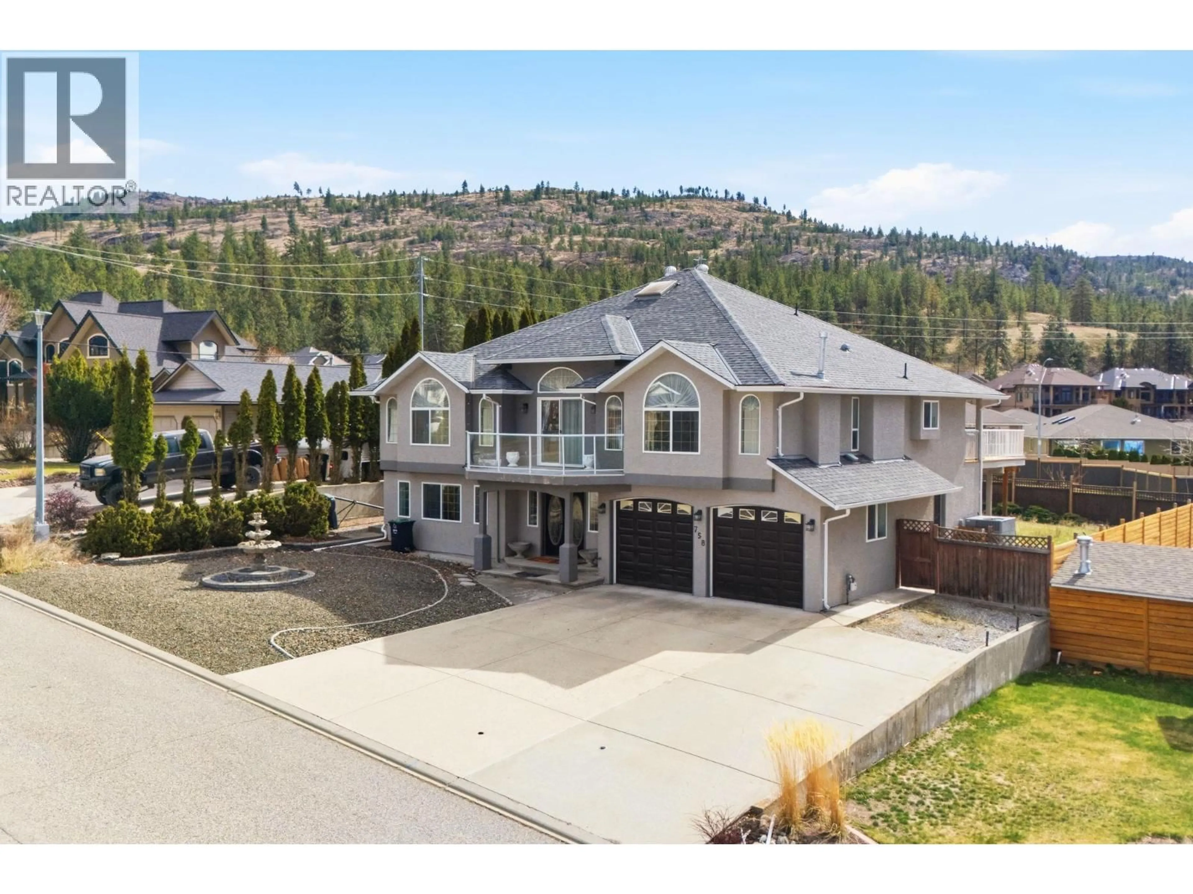 A pic from outside/outdoor area/front of a property/back of a property/a pic from drone, mountain view for 758 ARMSTRONG DRIVE, Penticton British Columbia V2A8L4