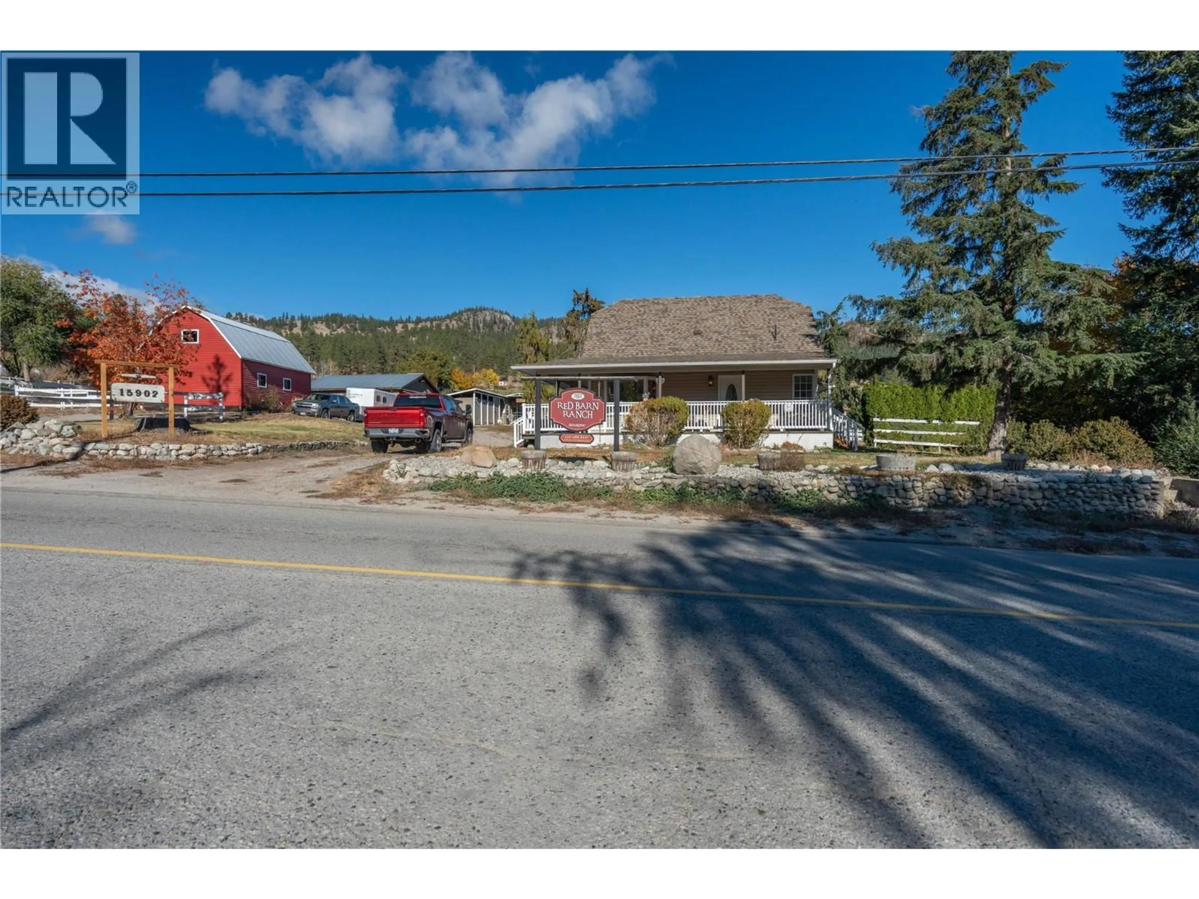 A pic from outside/outdoor area/front of a property/back of a property/a pic from drone, street for 15902 PRAIRIE VALLEY ROAD, Summerland British Columbia V0H1Z0