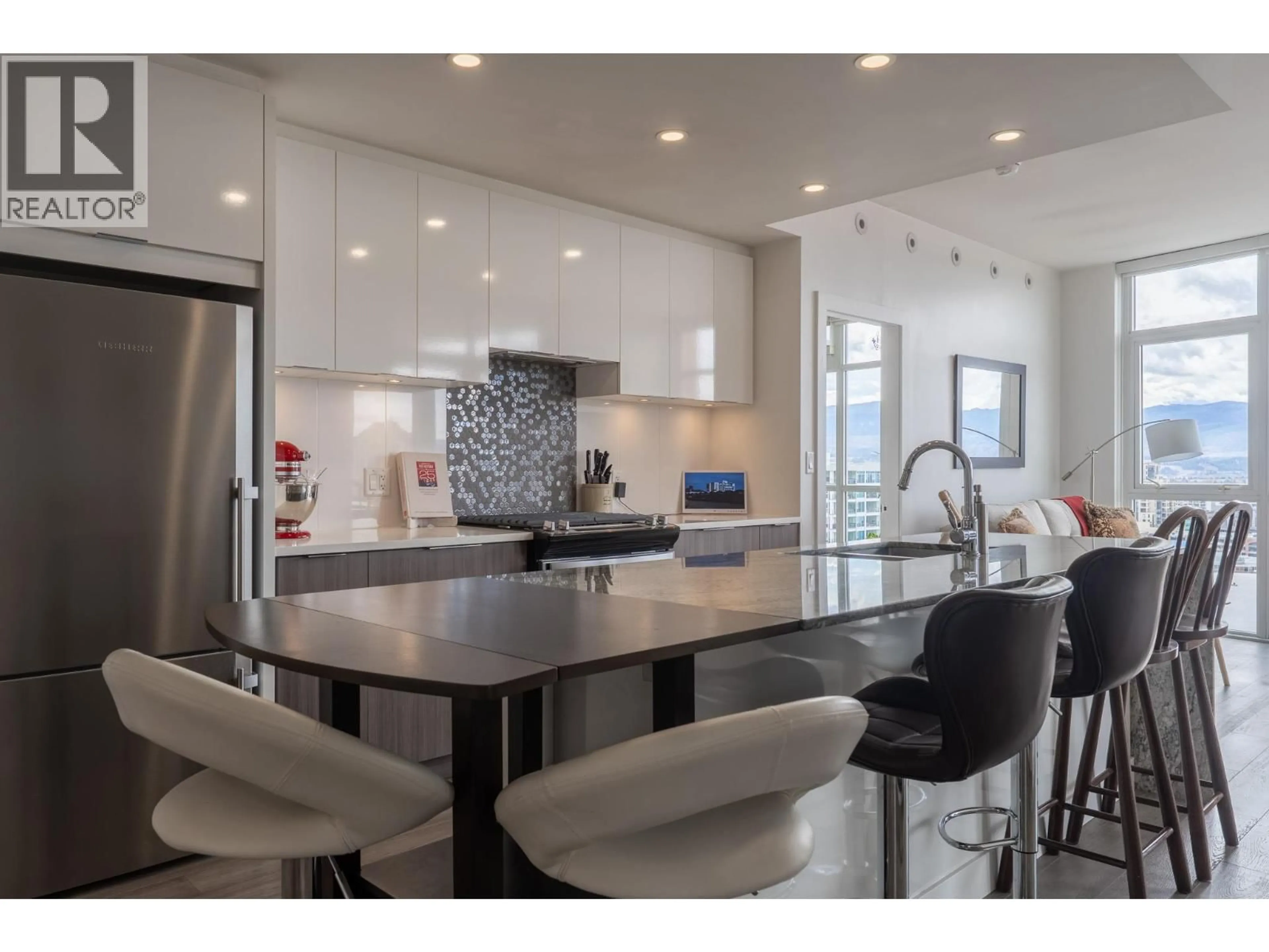 Contemporary kitchen, ceramic/tile floor for 1501 - 1151 SUNSET DRIVE, Kelowna British Columbia V1Y0G2