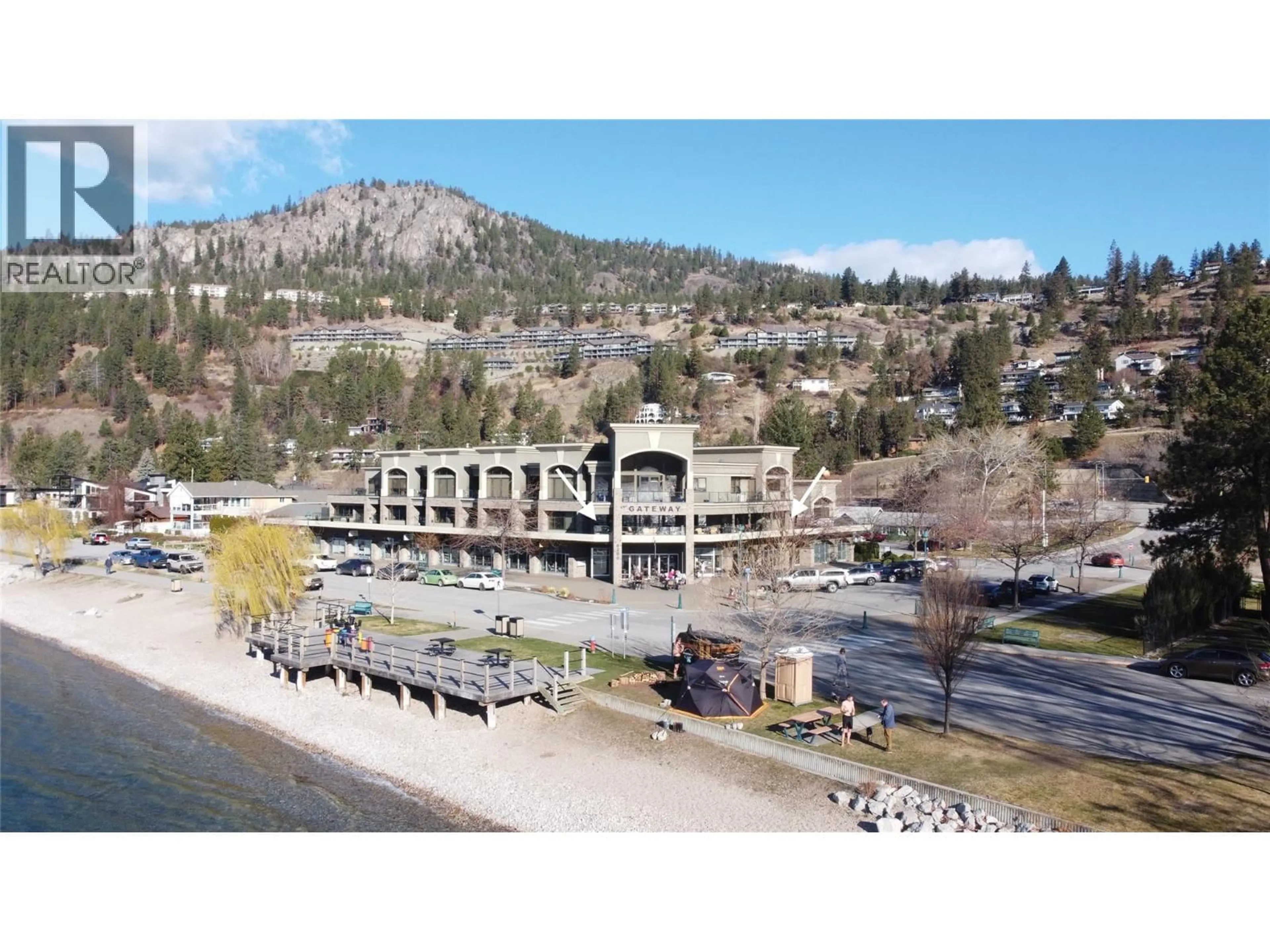 A pic from outside/outdoor area/front of a property/back of a property/a pic from drone, mountain view for 201 - 4200 BEACH AVENUE, Peachland British Columbia V0H1X6