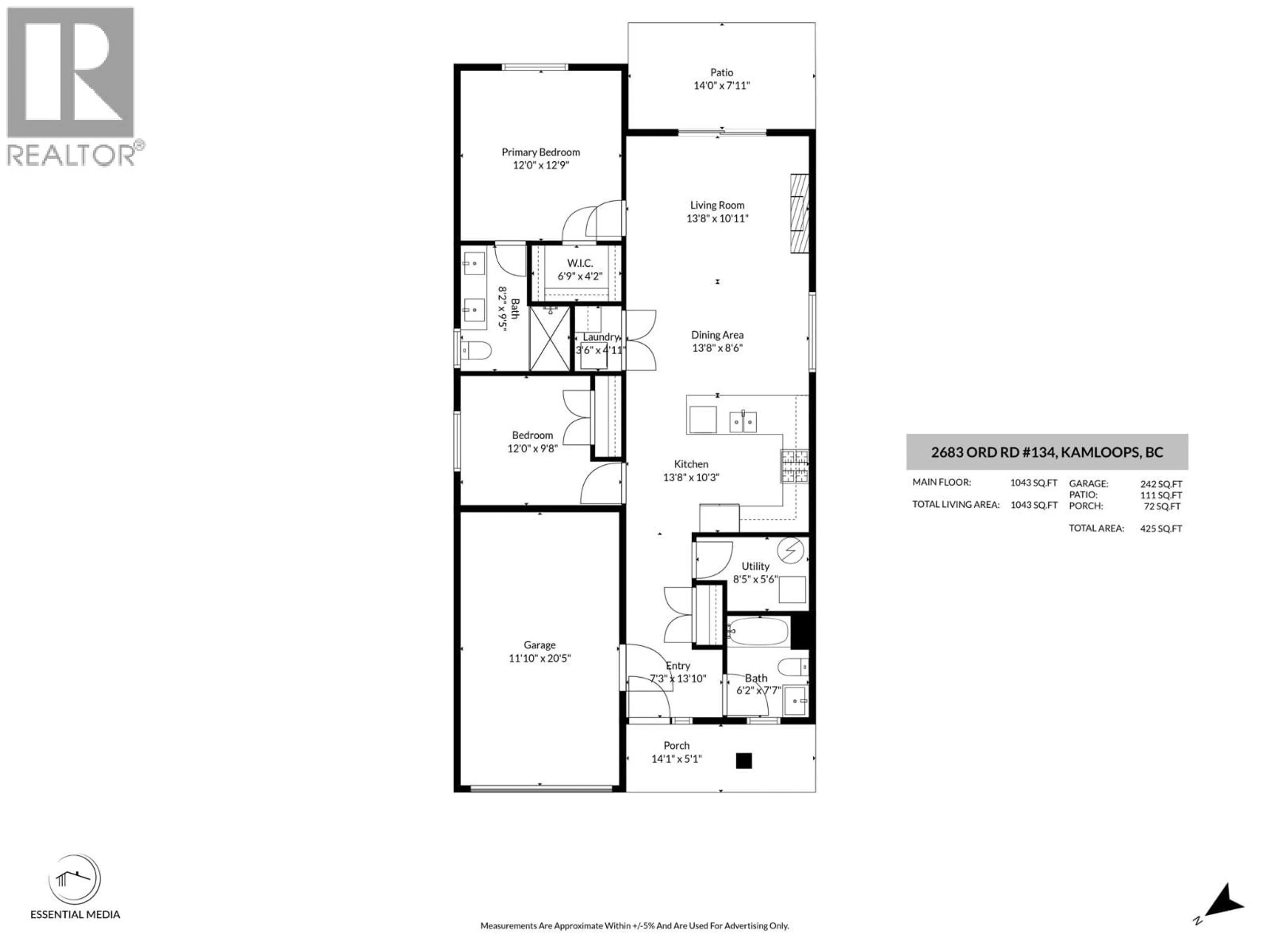 Floor plan for 134 - 2683 ORD ROAD, Kamloops British Columbia V2B7V7