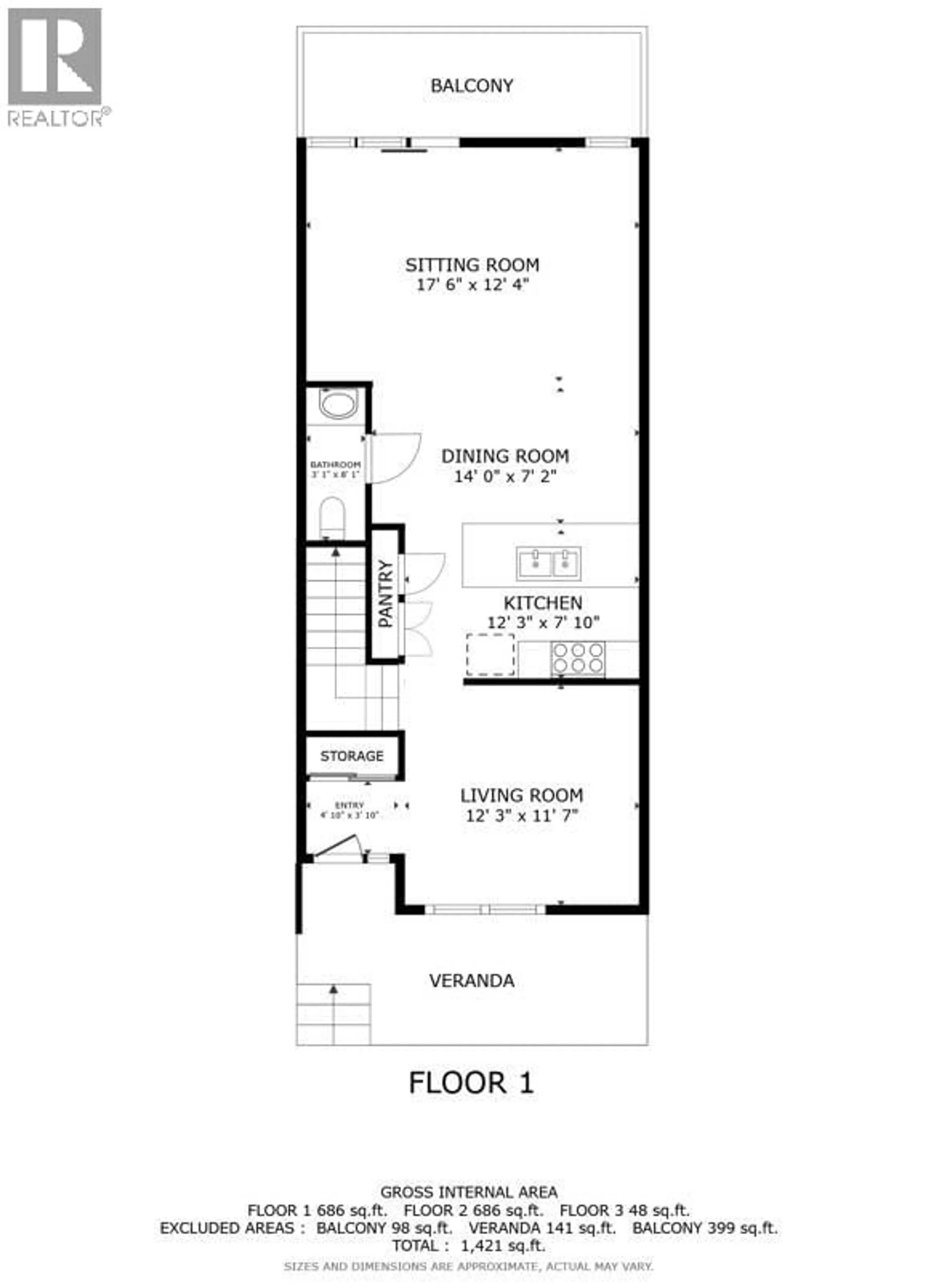 Floor plan for 318 - 3030 PANDOSY STREET, Kelowna British Columbia V1Y0C4