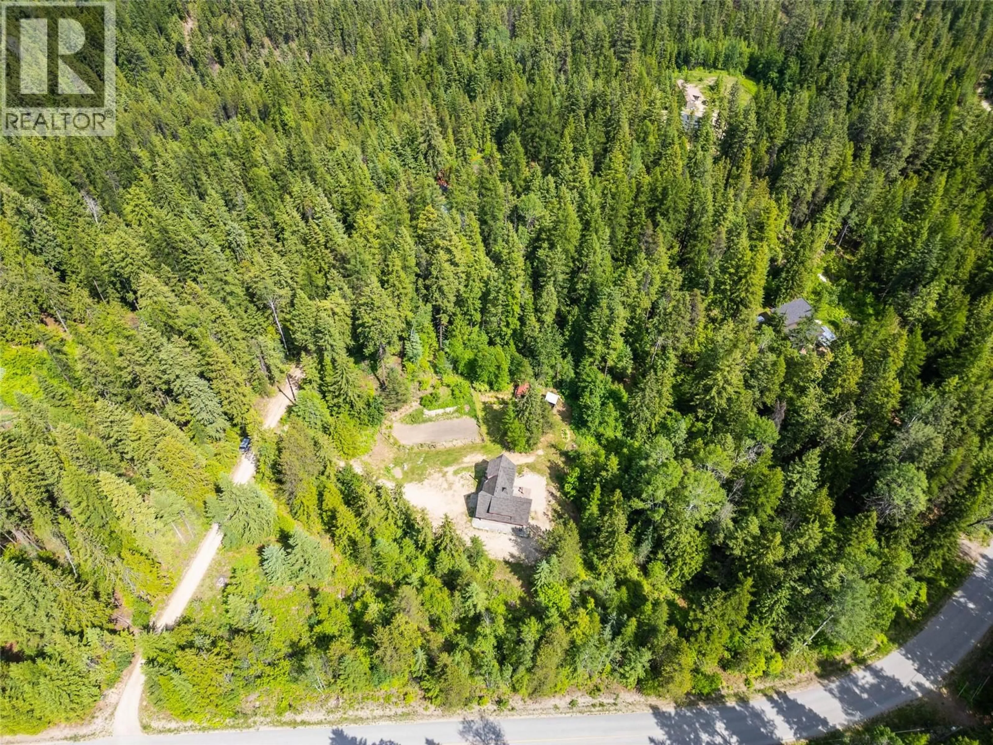 A pic from outside/outdoor area/front of a property/back of a property/a pic from drone, forest/trees view for 3675 THOMPSON ROAD, Bonnington Falls British Columbia V0G2G3
