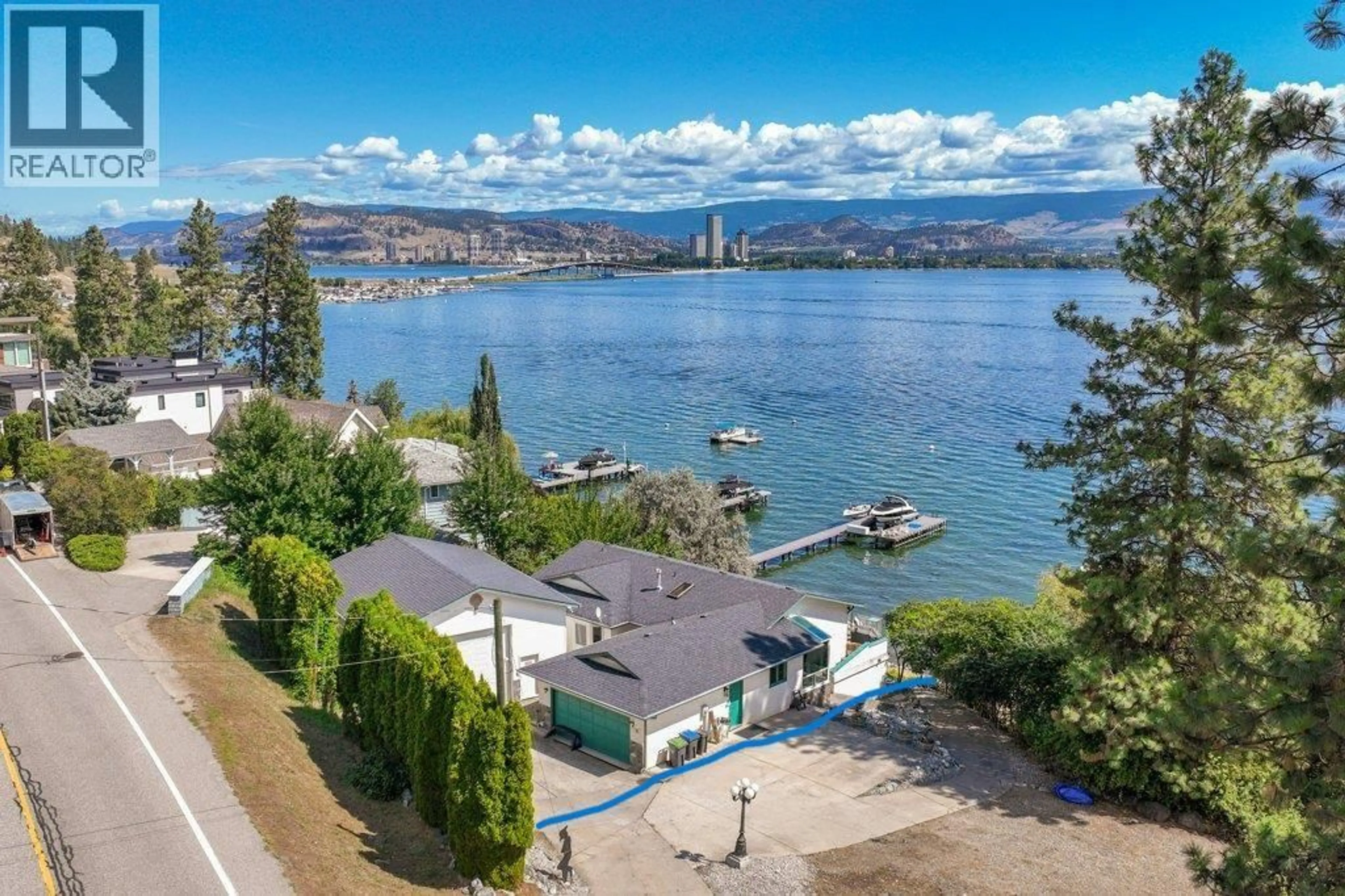 A pic from outside/outdoor area/front of a property/back of a property/a pic from drone, water/lake/river/ocean view for 2387 CAMPBELL ROAD, West Kelowna British Columbia V1Z1S9