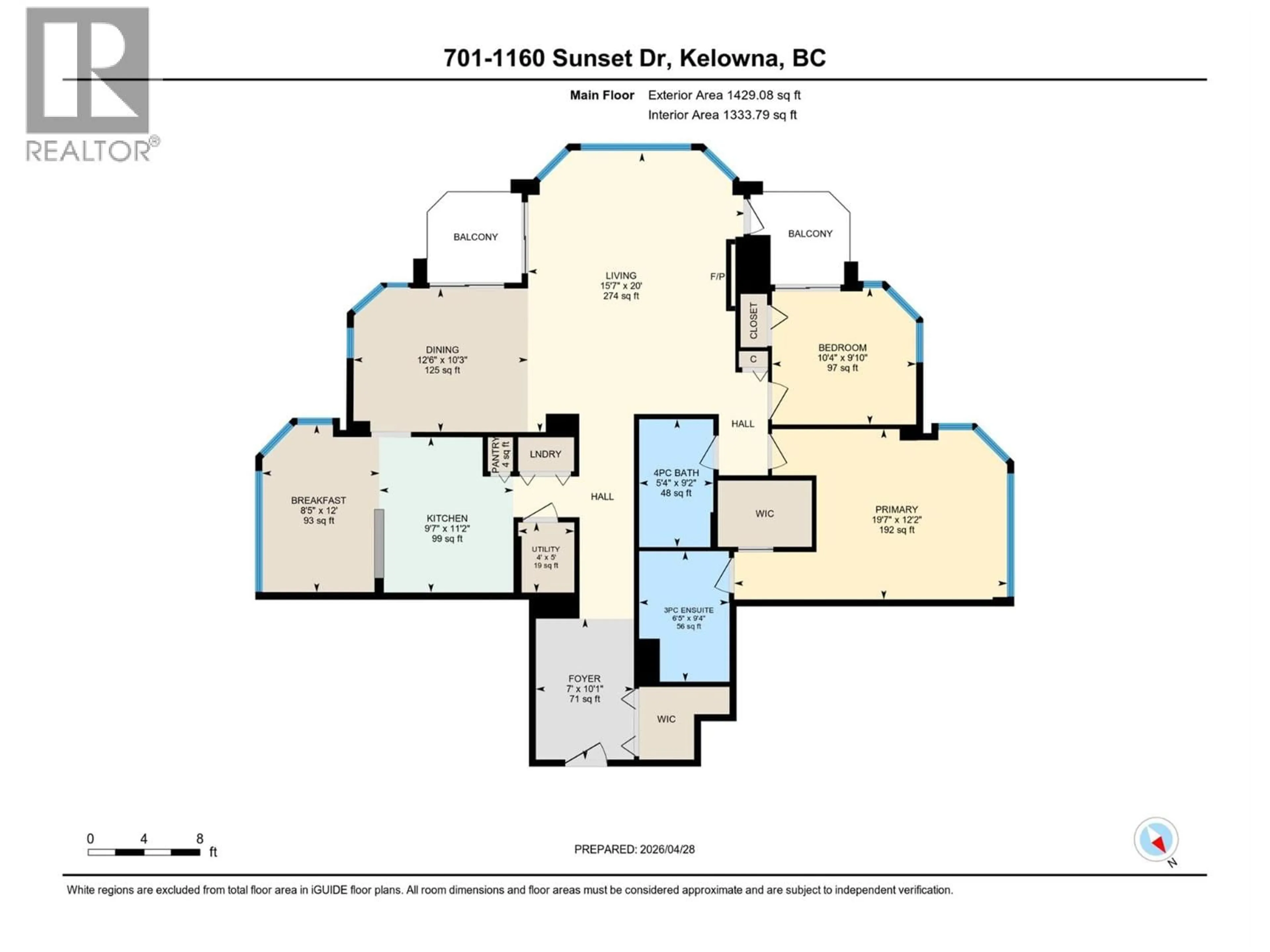 Floor plan for 701 - 1160 SUNSET DRIVE, Kelowna British Columbia V1Y9P7