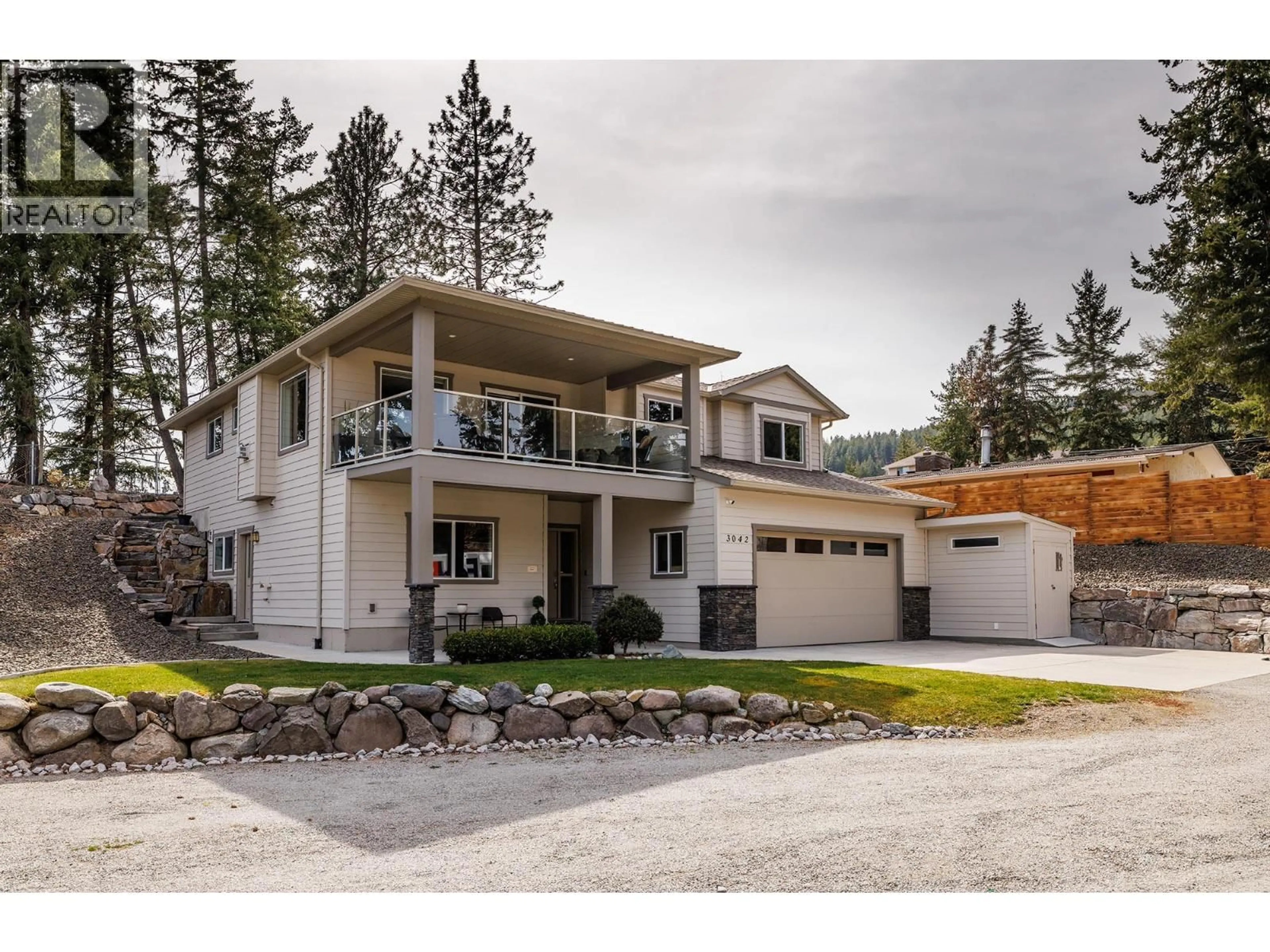 Home with vinyl exterior material, street for 3042 GLENROSA ROAD, West Kelowna British Columbia V4T1C4