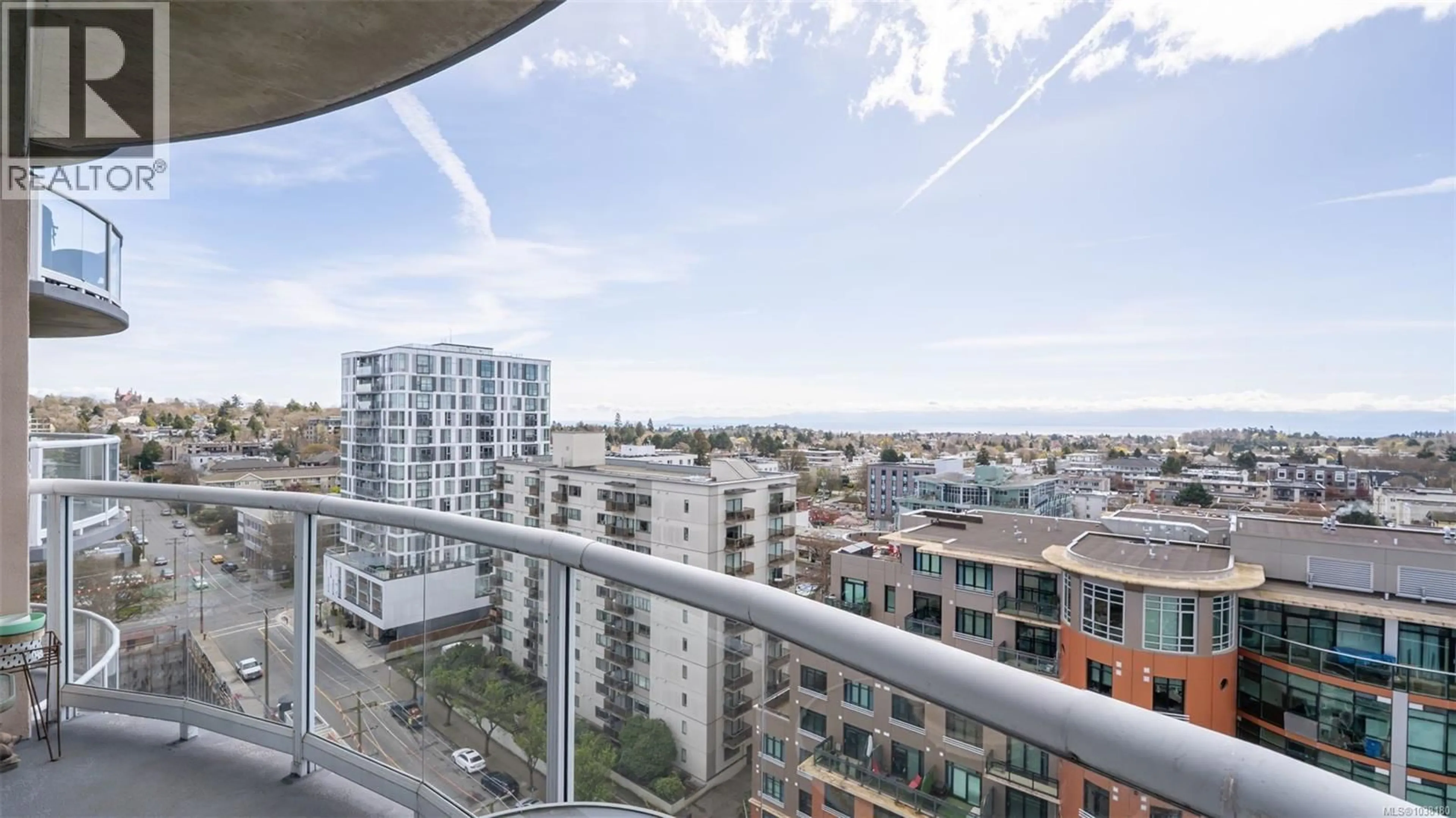Balcony in the apartment, city buildings view from balcony for 1401 - 1020 VIEW STREET, Victoria British Columbia V8V4Y4