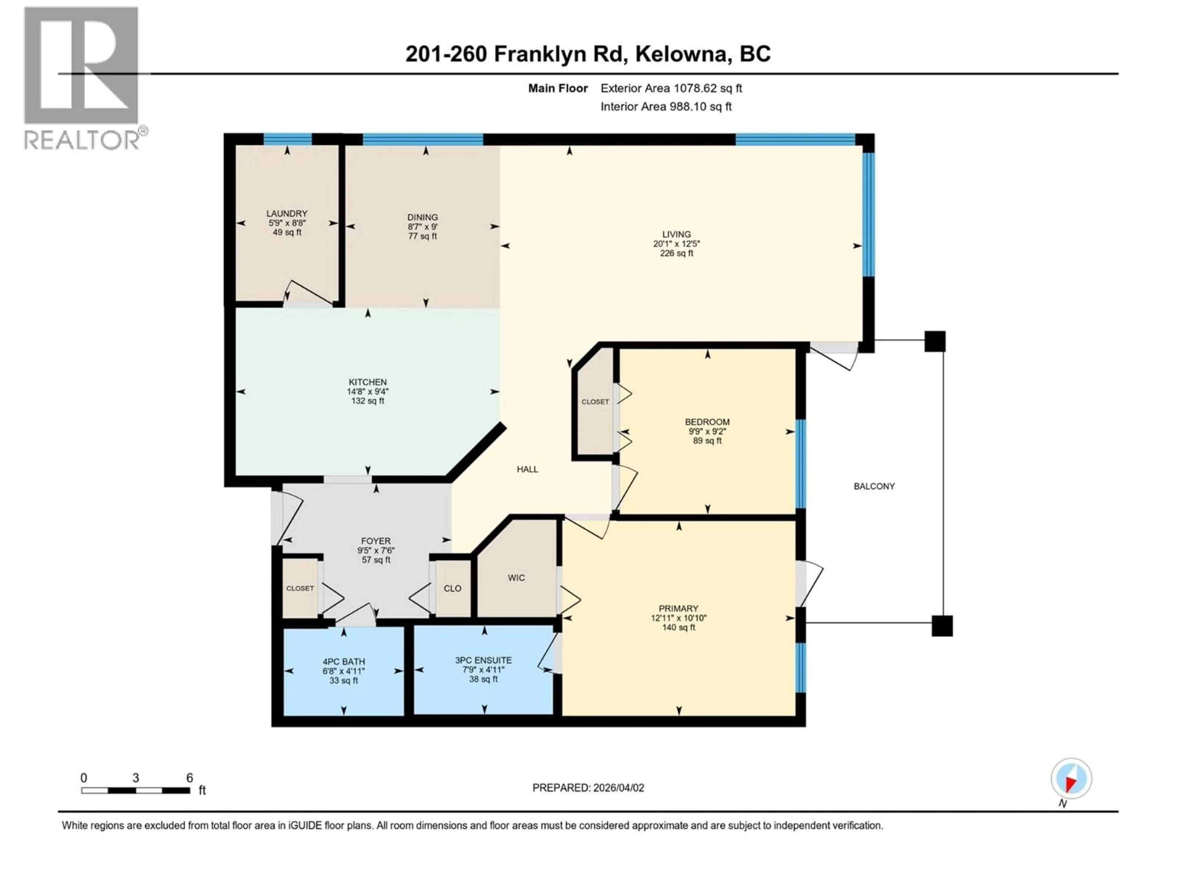 Floor plan for 201 - 260 FRANKLYN ROAD, Kelowna British Columbia V1X8C1