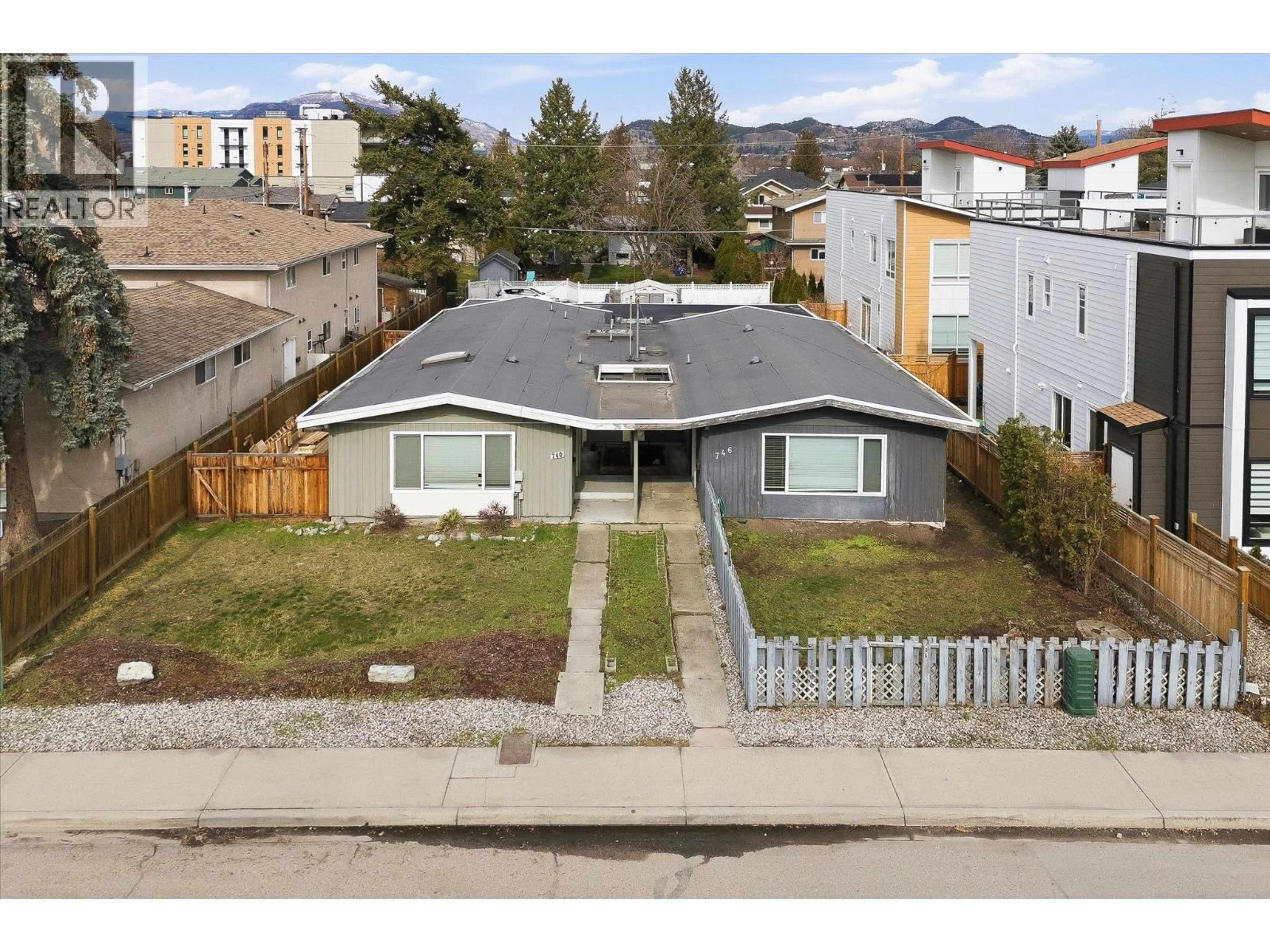 A pic from outside/outdoor area/front of a property/back of a property/a pic from drone, street for 740 & 746 RAYMER AVENUE, Kelowna British Columbia V1Y4Z8