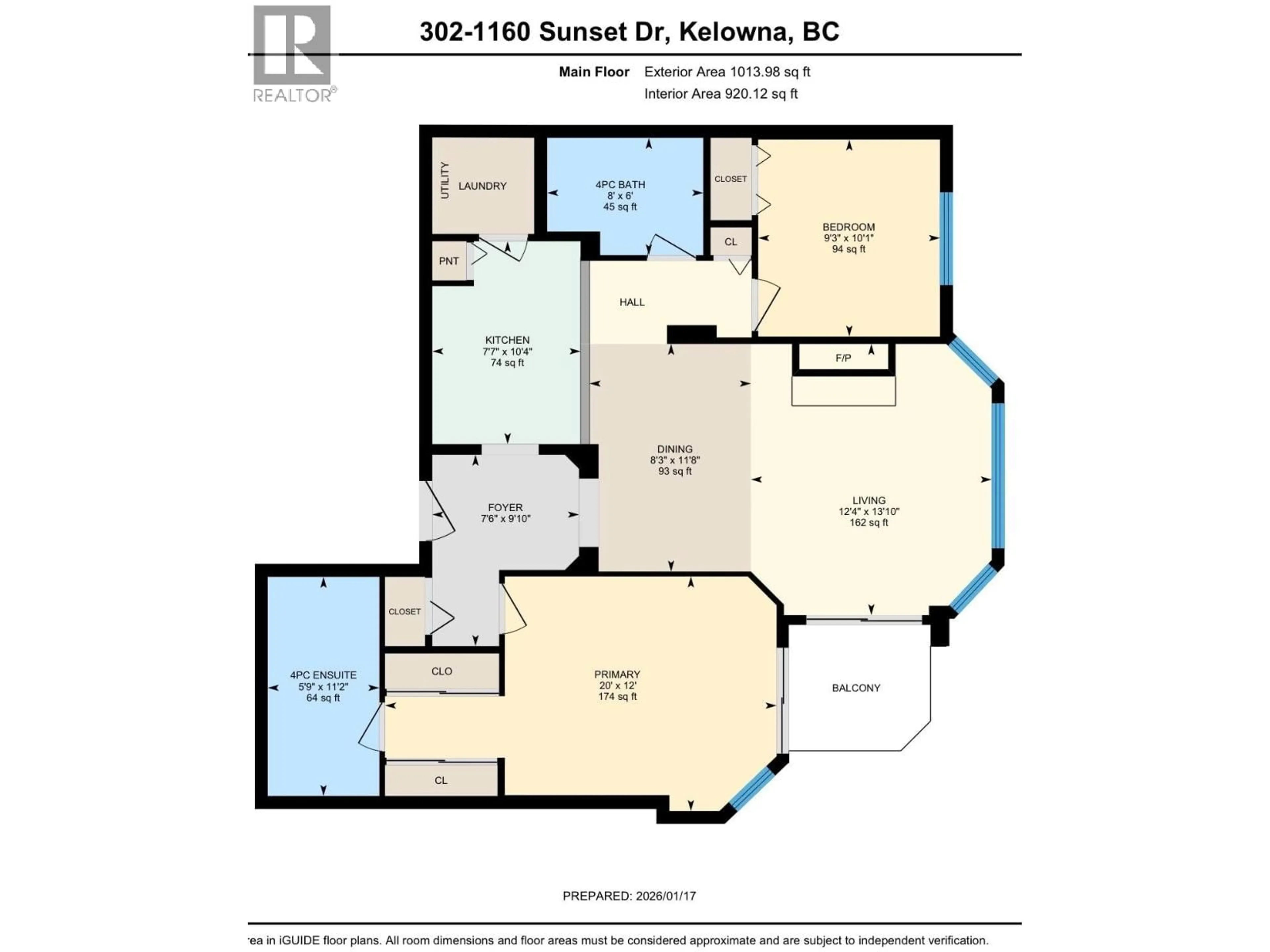 Floor plan for 302 - 1160 SUNSET DRIVE, Kelowna British Columbia V1Y9P7