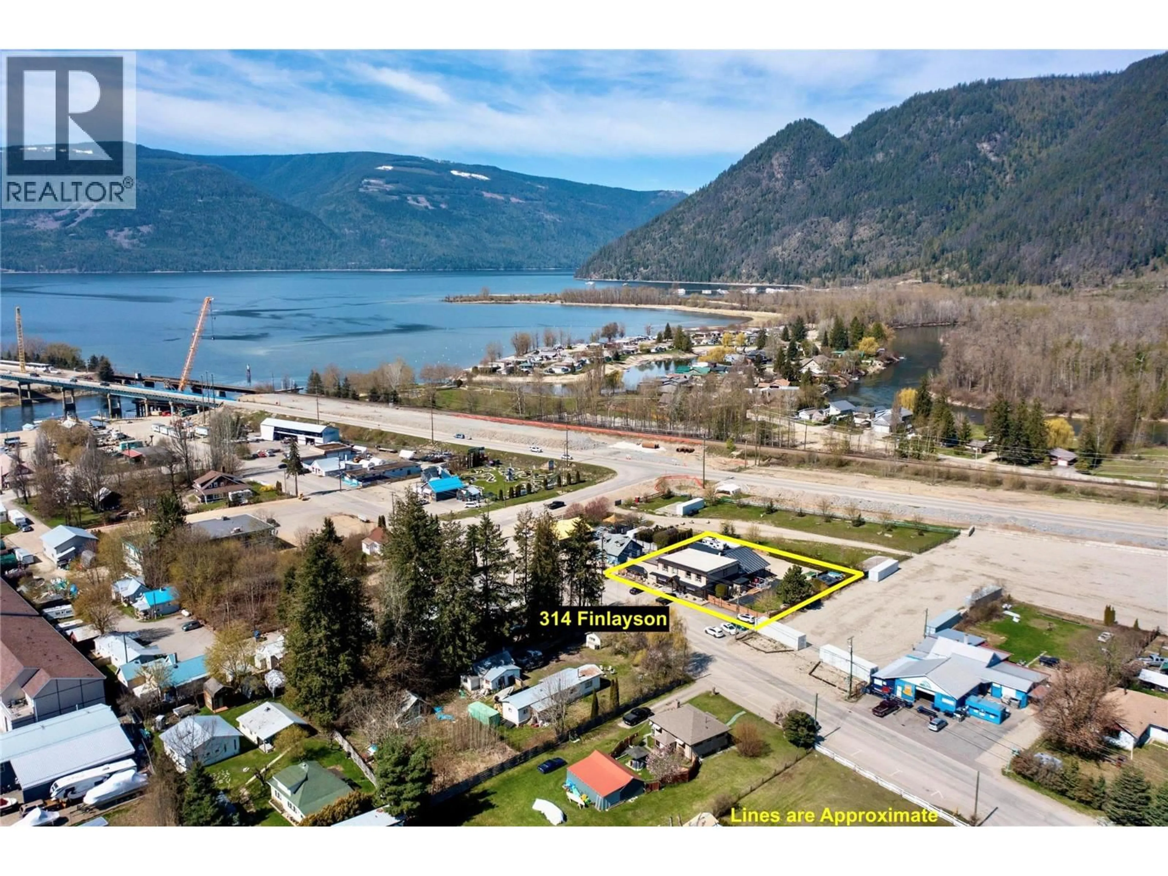 A pic from outside/outdoor area/front of a property/back of a property/a pic from drone, water/lake/river/ocean view for 314 FINLAYSON STREET, Sicamous British Columbia V0E2V0