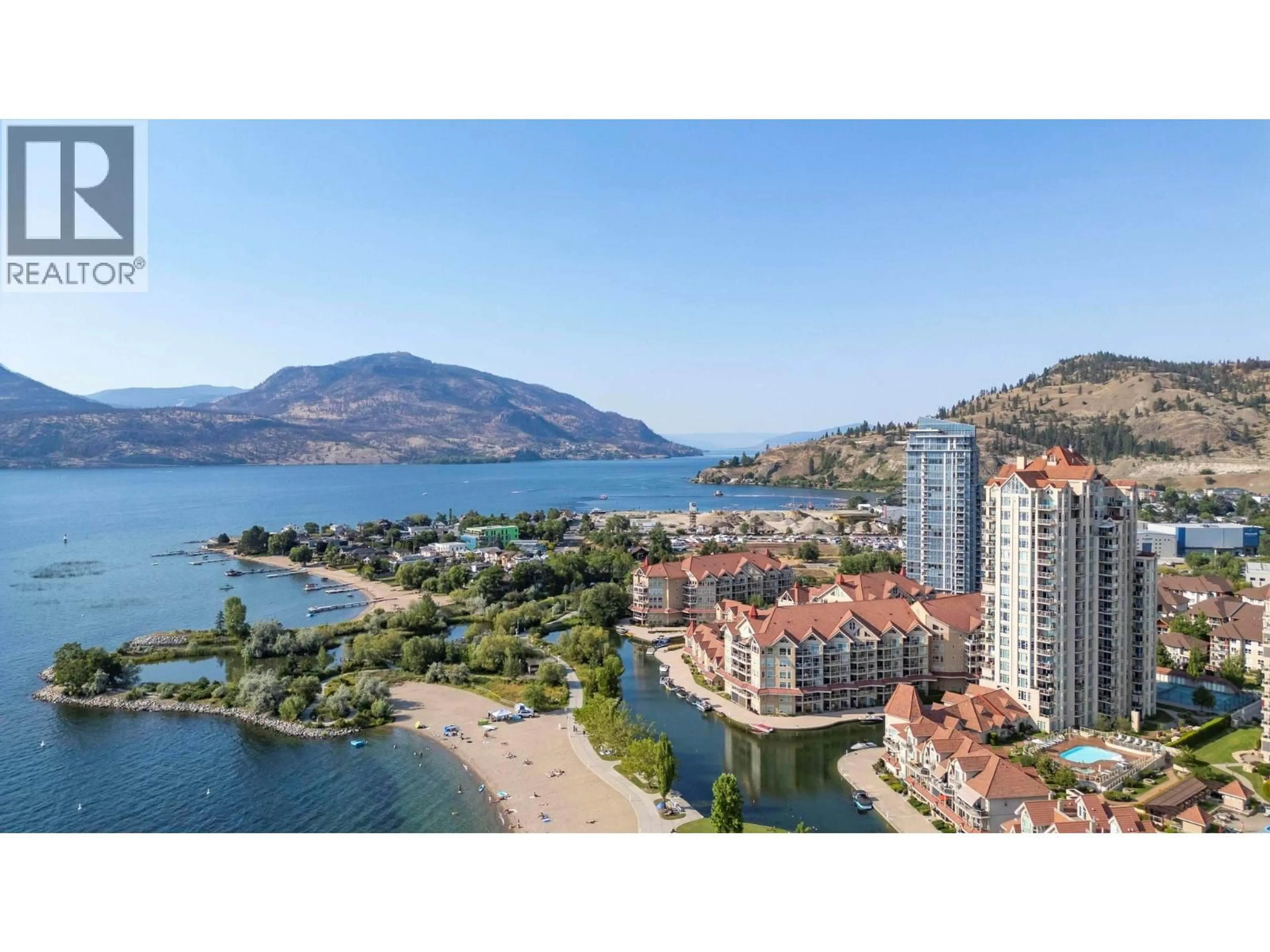 A pic from outside/outdoor area/front of a property/back of a property/a pic from drone, water/lake/river/ocean view for 904 - 1128 SUNSET DRIVE, Kelowna British Columbia V1Y9W7