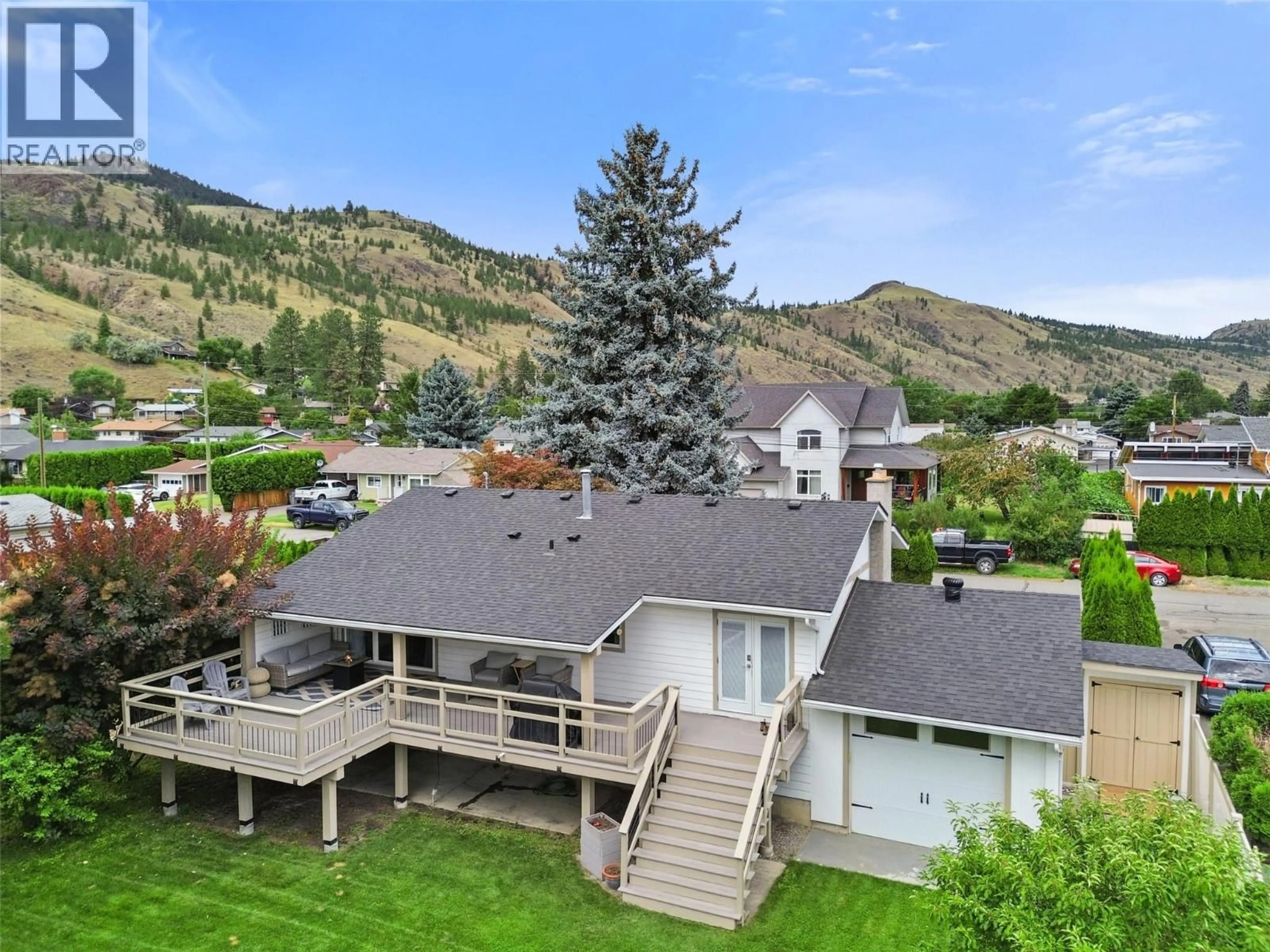 A pic from outside/outdoor area/front of a property/back of a property/a pic from drone, mountain view for 845 ELDER ROAD, Kamloops British Columbia V2B6K9