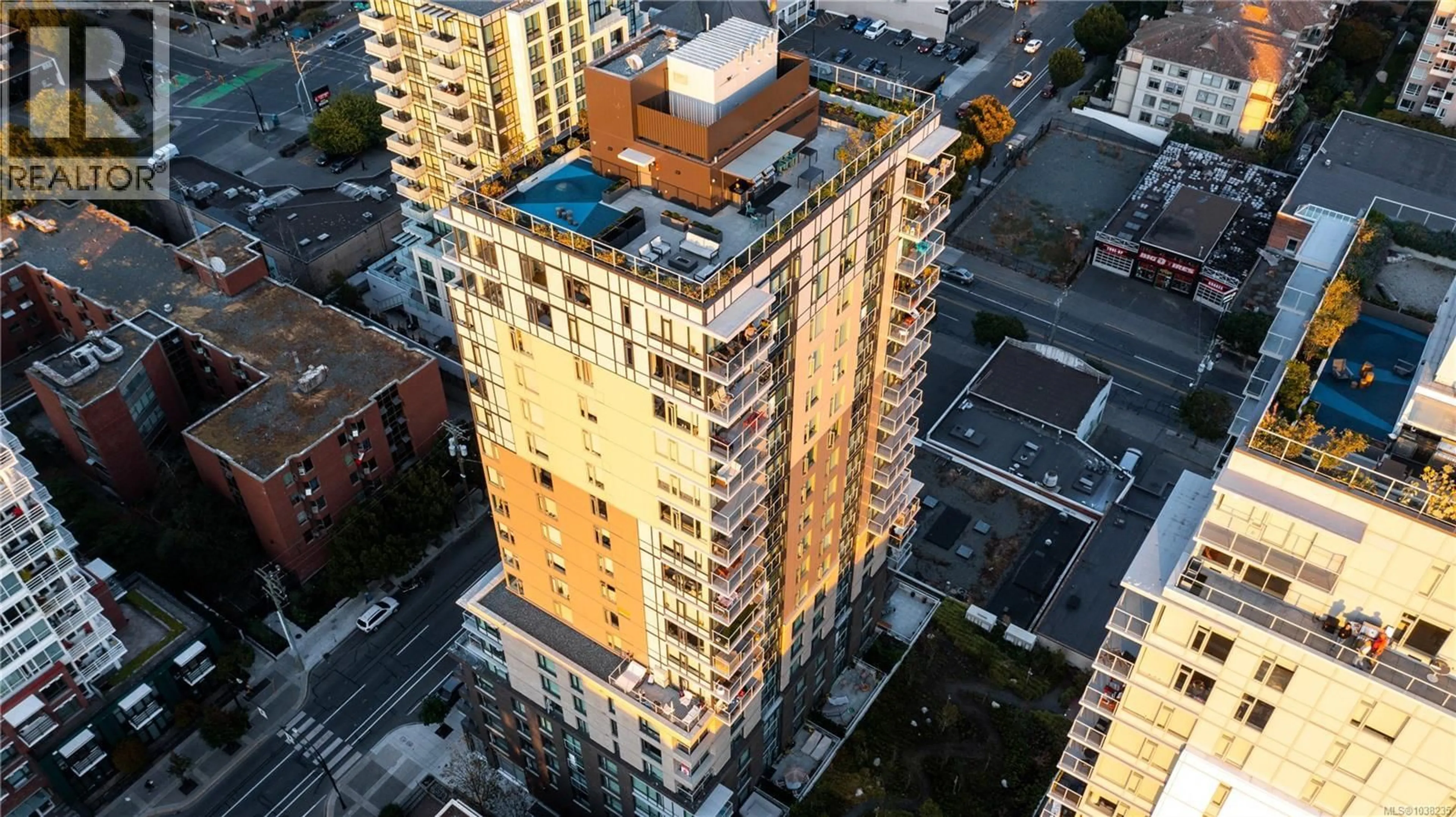 A pic from outside/outdoor area/front of a property/back of a property/a pic from drone, city buildings view from balcony for 1506 - 845 JOHNSON STREET, Victoria British Columbia V8W0G3