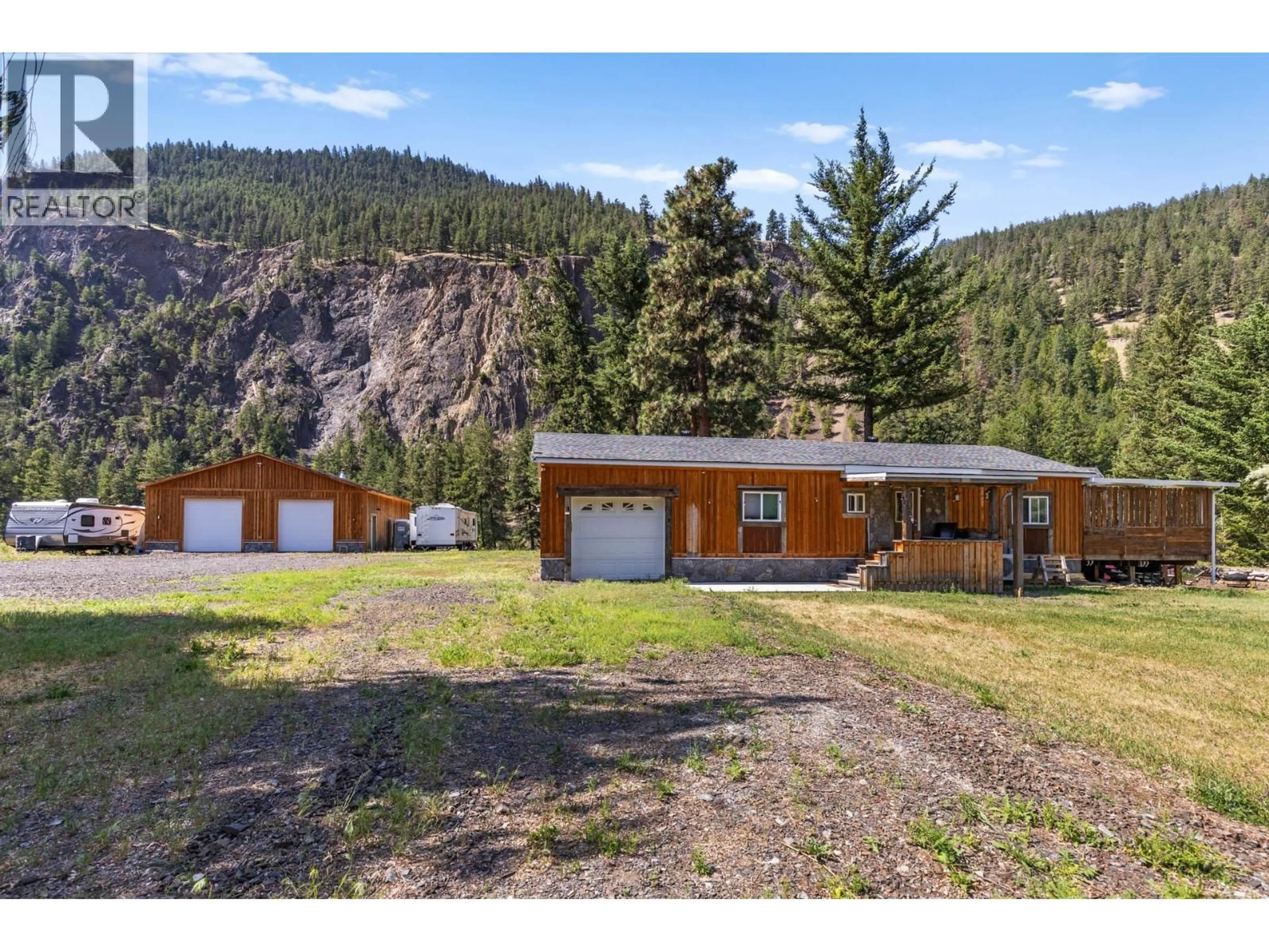 A pic from outside/outdoor area/front of a property/back of a property/a pic from drone, mountain view for 6097 HIGHWAY 3 OTHER, Hedley British Columbia V0X1N1
