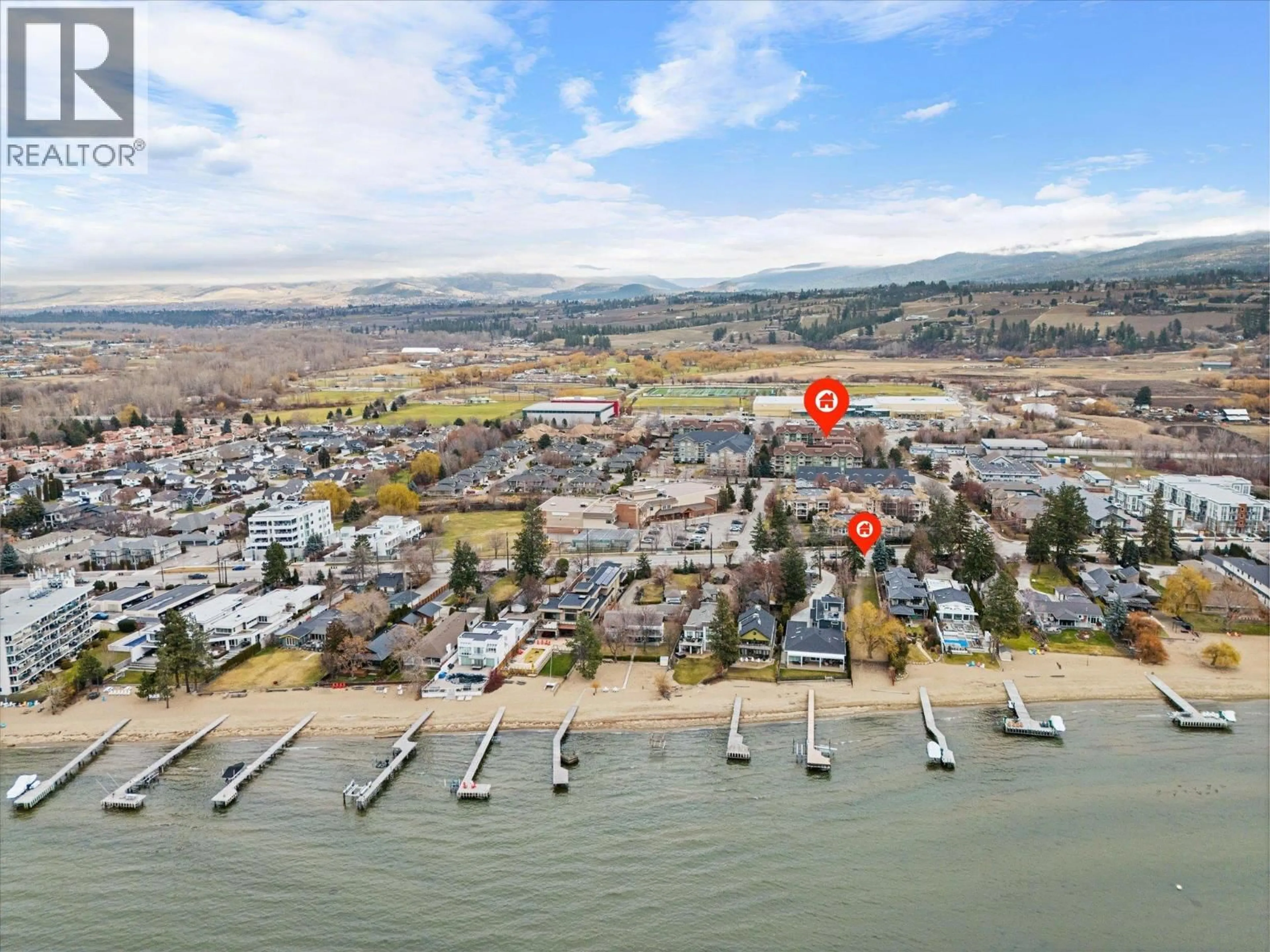 A pic from outside/outdoor area/front of a property/back of a property/a pic from drone, water/lake/river/ocean view for 404 - 688 LEQUIME ROAD, Kelowna British Columbia V1W1A3