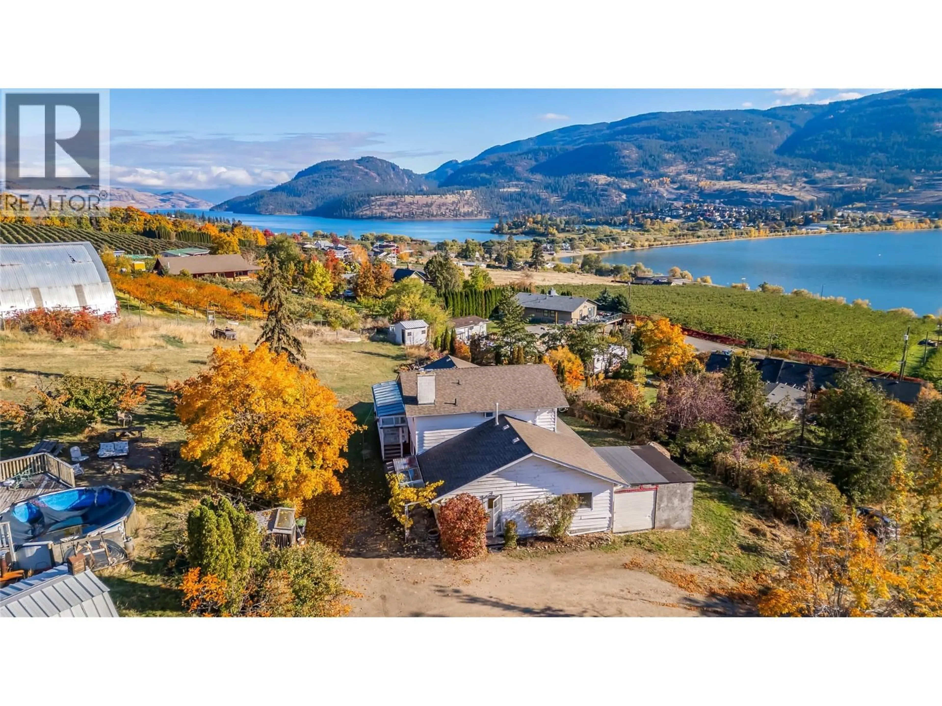 A pic from outside/outdoor area/front of a property/back of a property/a pic from drone, water/lake/river/ocean view for 15370 OLD MISSION ROAD, Lake Country British Columbia V4V2G5