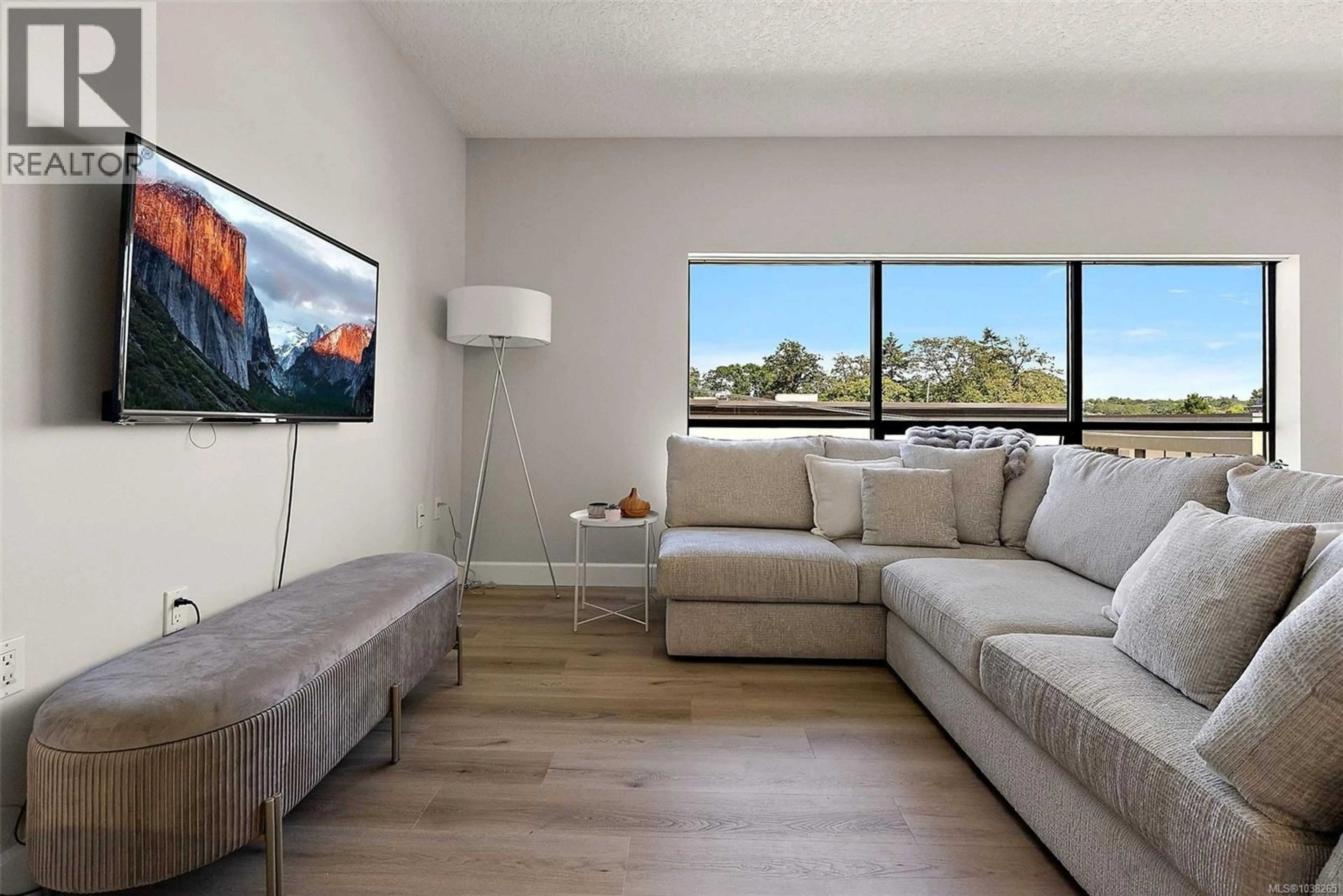 Living room with furniture, wood/laminate floor for 419 - 870 SHORT STREET, Saanich British Columbia V8X2V5