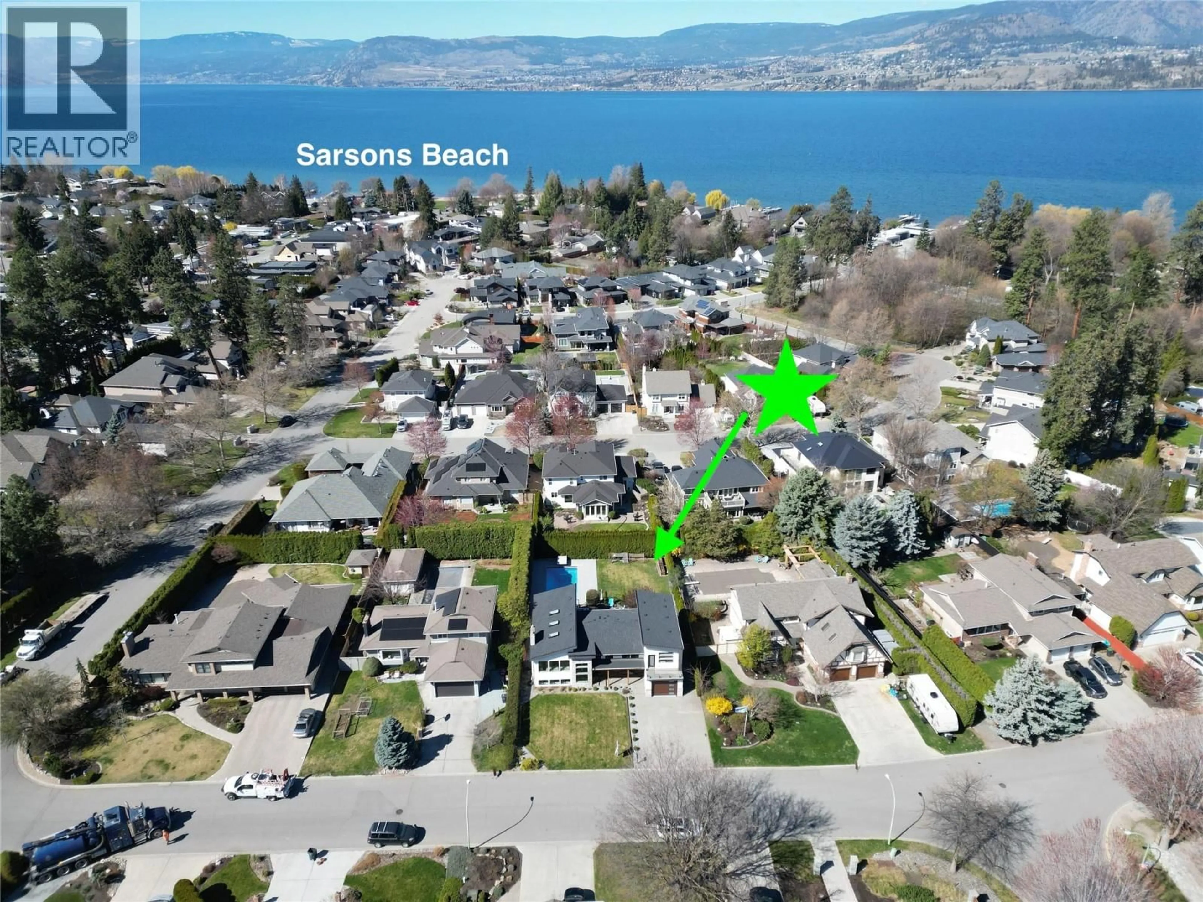 A pic from outside/outdoor area/front of a property/back of a property/a pic from drone, water/lake/river/ocean view for 4354 KENSINGTON DRIVE, Kelowna British Columbia V1W2L8