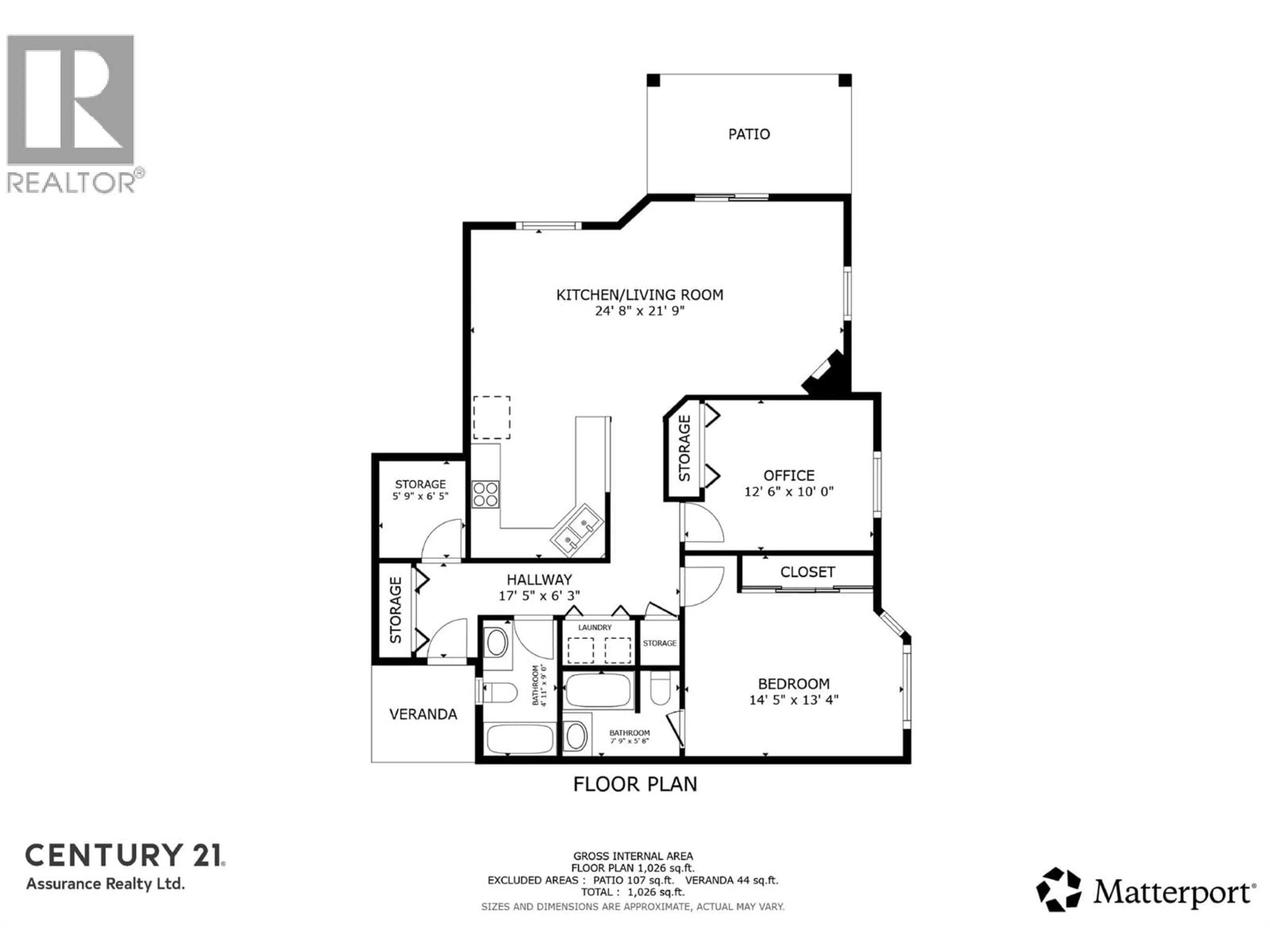 Floor plan for 102 - 4049 LAKESHORE ROAD, Kelowna British Columbia V1W1V7