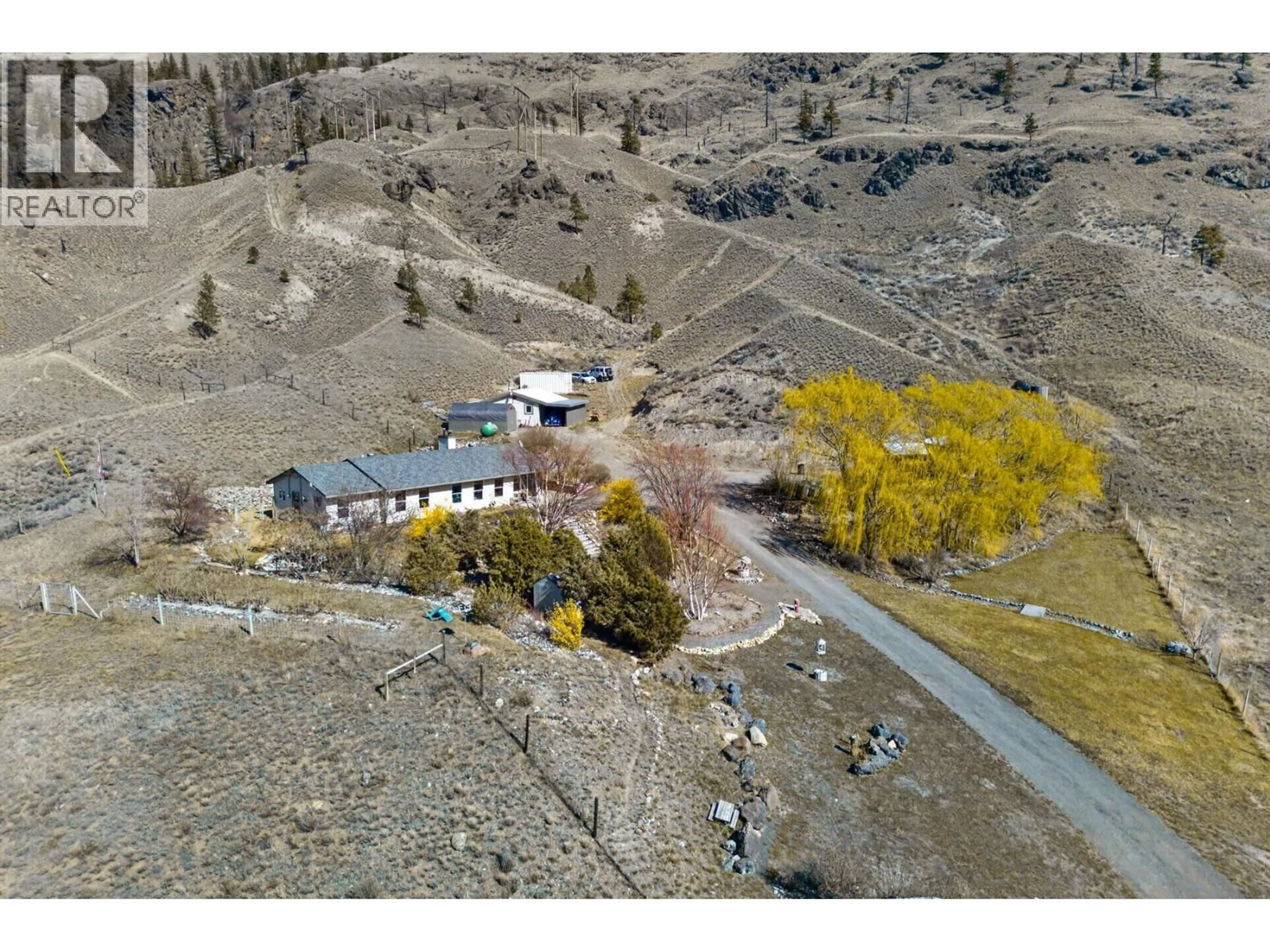 A pic from outside/outdoor area/front of a property/back of a property/a pic from drone, unknown for 3876 HILLS FRONTAGE ROAD, Cache Creek British Columbia V0K1H1