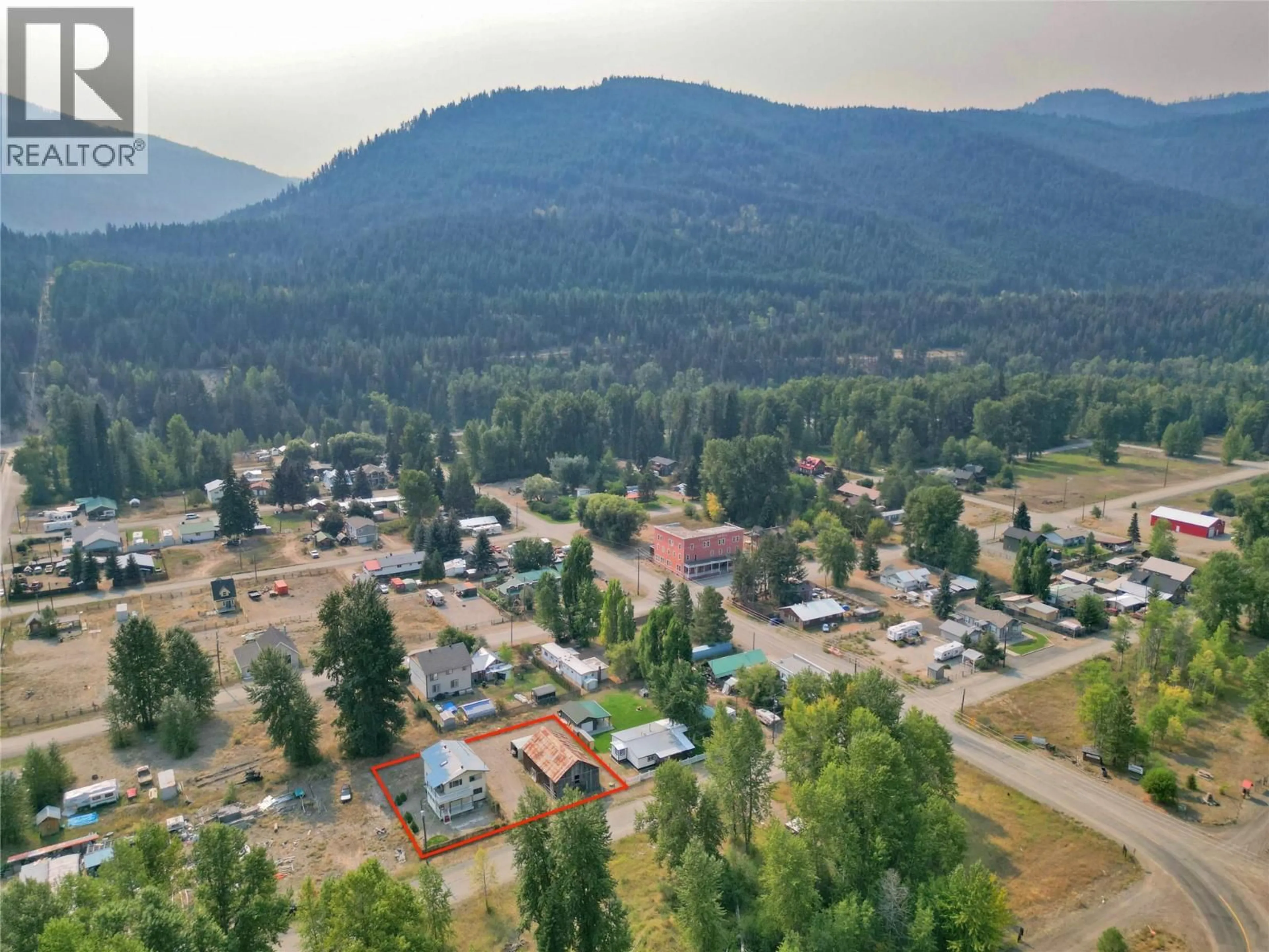 A pic from outside/outdoor area/front of a property/back of a property/a pic from drone, mountain view for 1827 FRONT STREET, Coalmont-Tulameen British Columbia V0X1W0