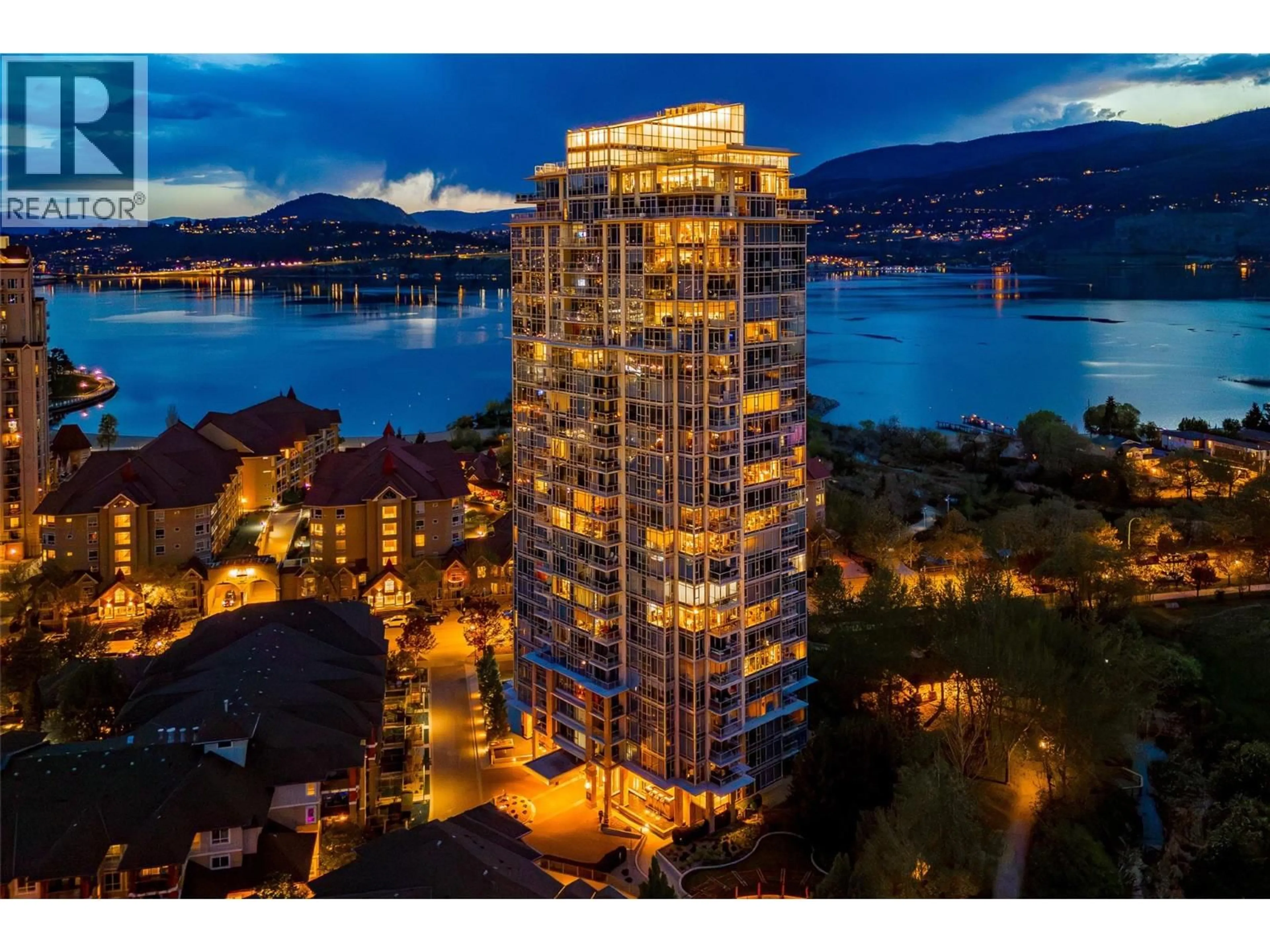 A pic from outside/outdoor area/front of a property/back of a property/a pic from drone, water/lake/river/ocean view for PH1 - 1075 SUNSET DRIVE, Kelowna British Columbia V1Y9Y9