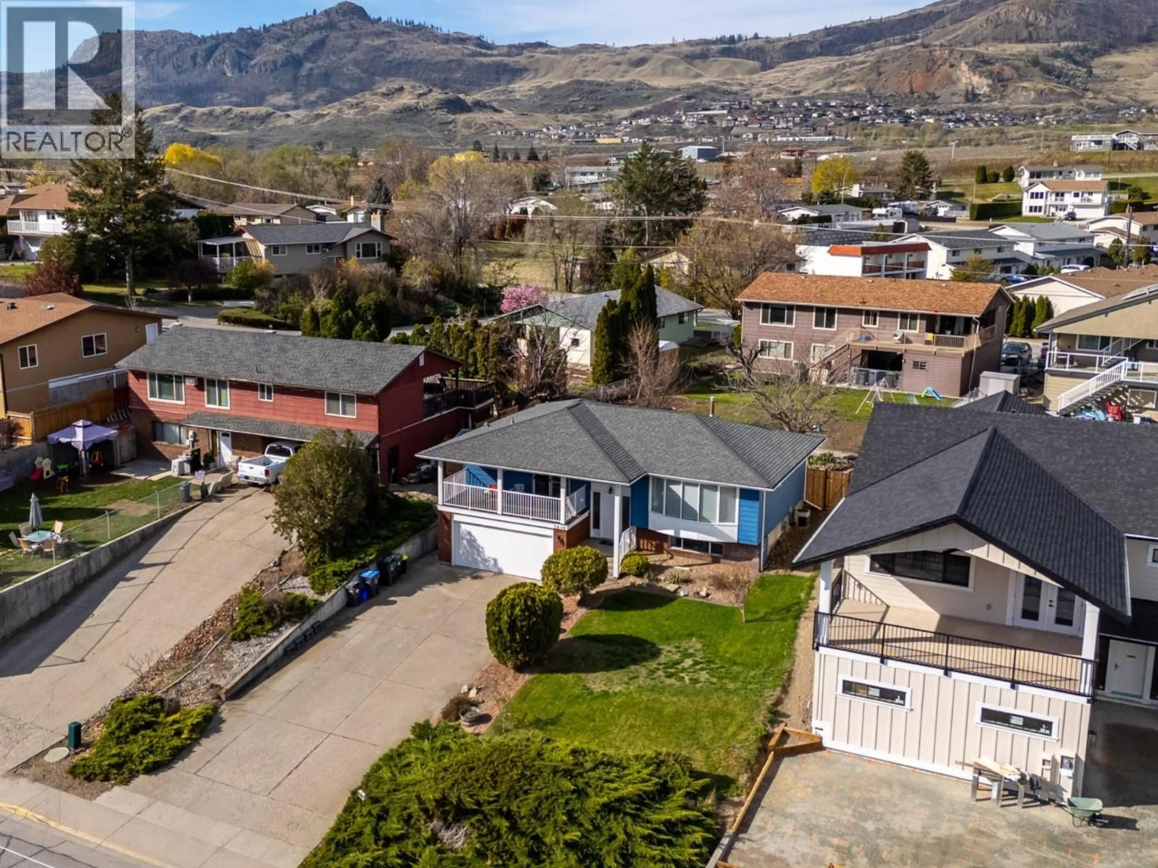 A pic from outside/outdoor area/front of a property/back of a property/a pic from drone, mountain view for 5806 OLEANDER DRIVE, Osoyoos British Columbia V0H1V1
