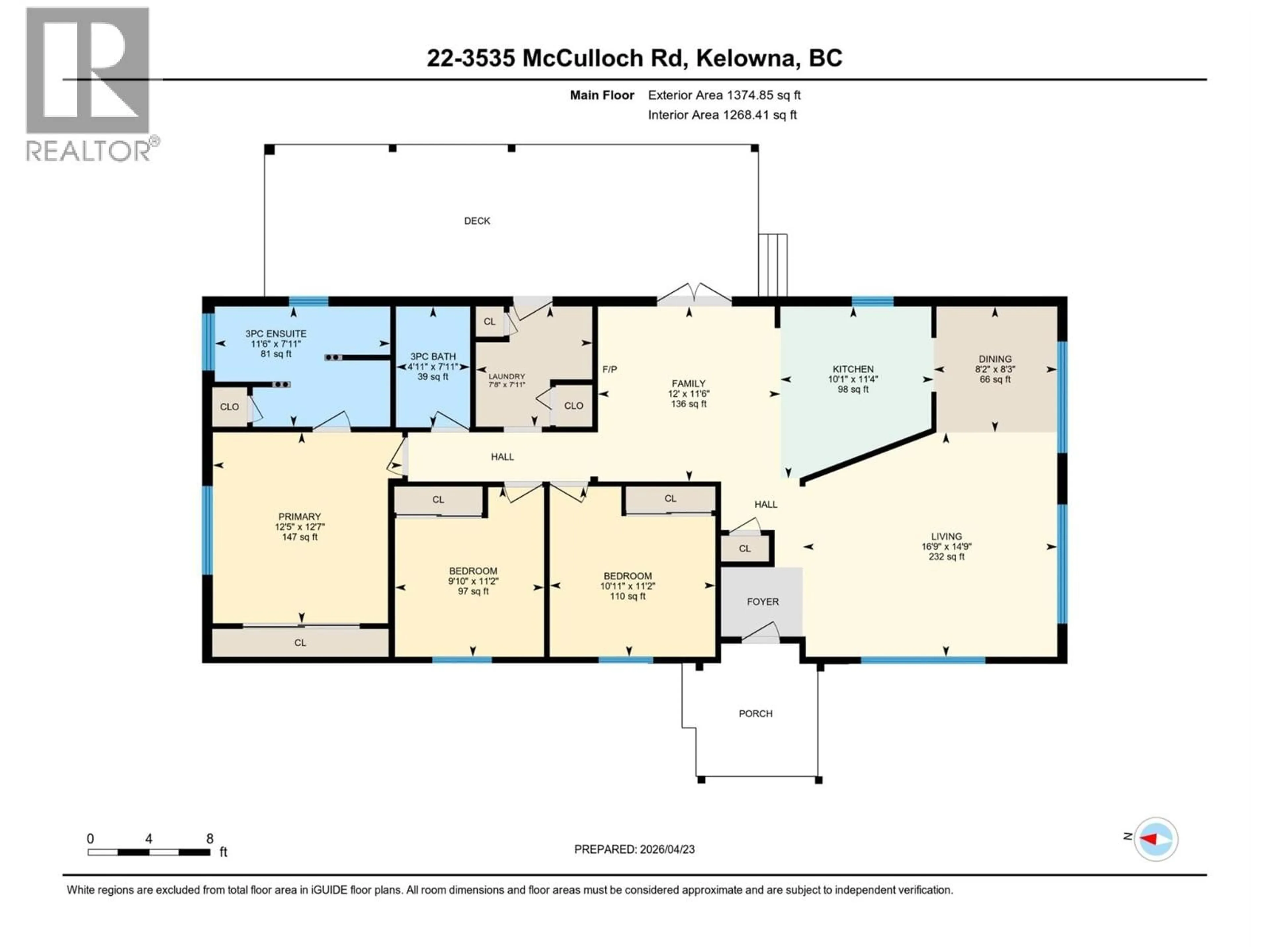 Floor plan for 22 - 3535 MCCULLOCH ROAD, Kelowna British Columbia V1W4R8