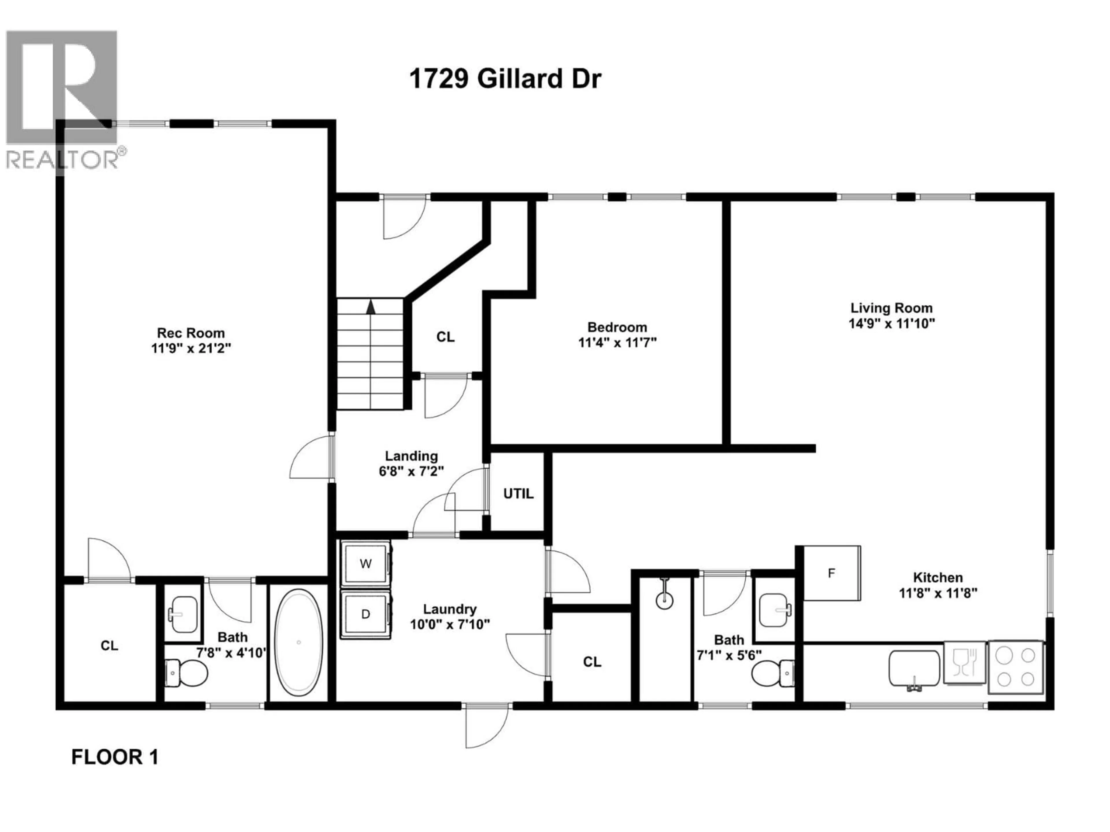 Floor plan for 1729 GILLARD DRIVE, Kelowna British Columbia V1Y4K2