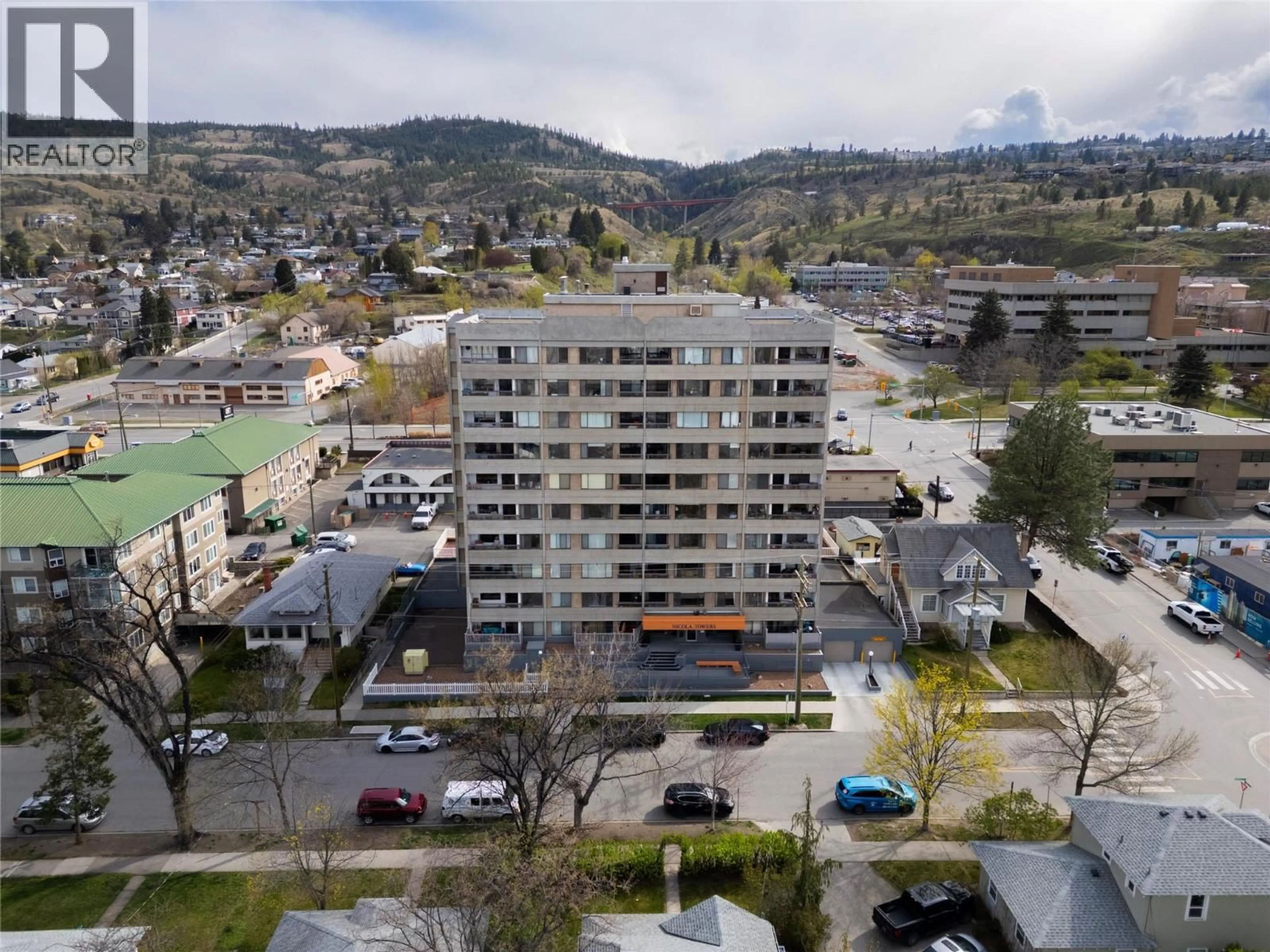 A pic from outside/outdoor area/front of a property/back of a property/a pic from drone, city buildings view from balcony for 1007 - 525 NICOLA STREET, Kamloops British Columbia V2C6J5