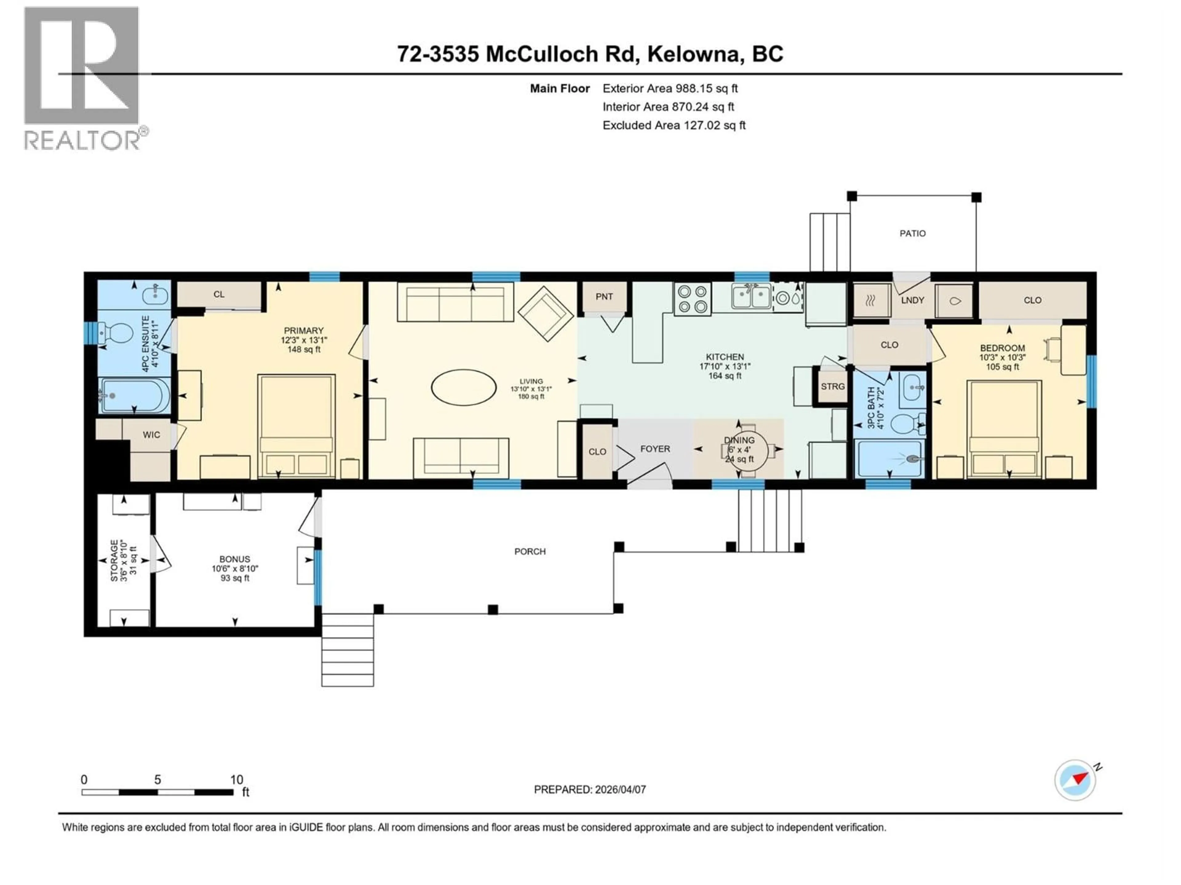Floor plan for 72 - 3535 MCCULLOCH ROAD, Kelowna British Columbia V1W4R8